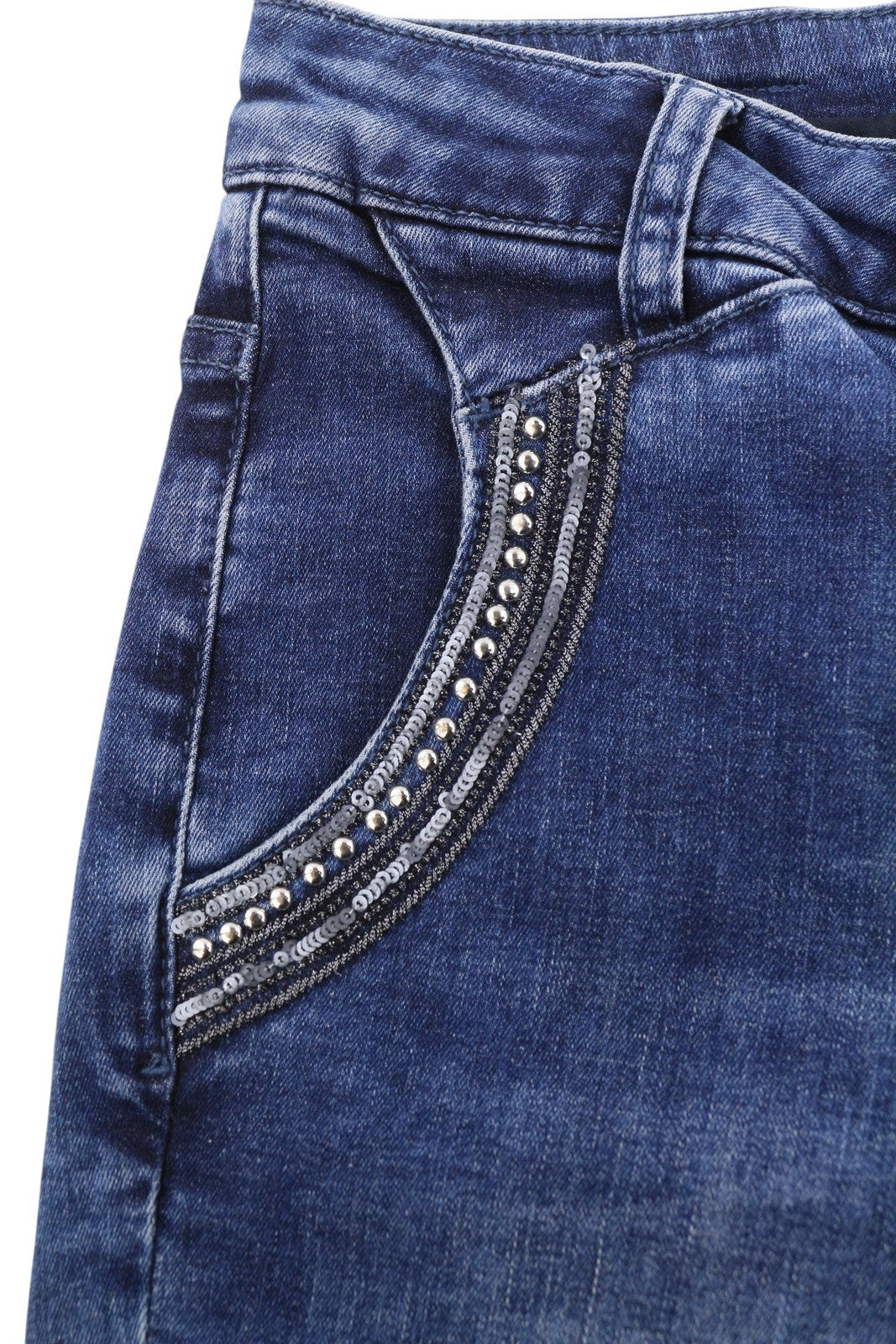 MOS MOSH Etta Shine Long Women Jeans W26 Blue Whiskers Faded Skinny Fit Zip