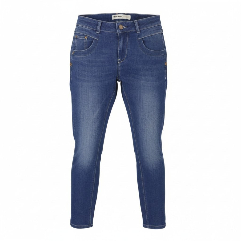 MOS MOSH Naomi Freedom Women Jeans W26 Blue Whiskers Faded Skinny Fit Zip