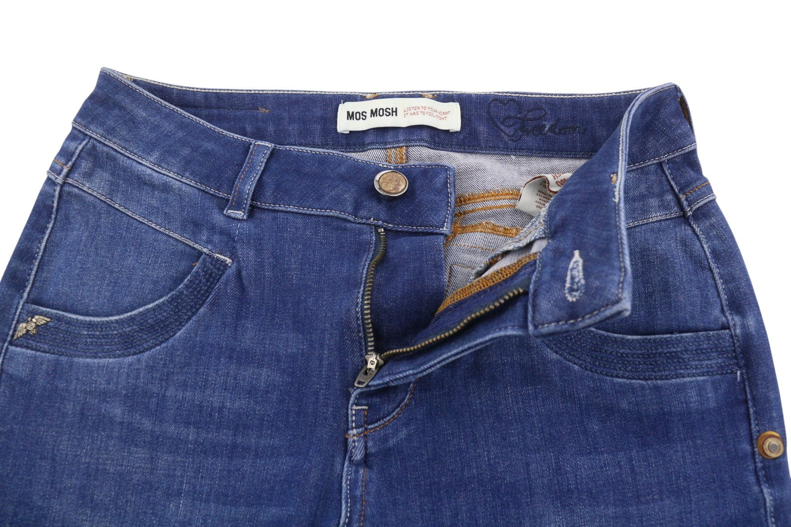 MOS MOSH Naomi Freedom Women Jeans W26 Blue Whiskers Faded Skinny Fit Zip