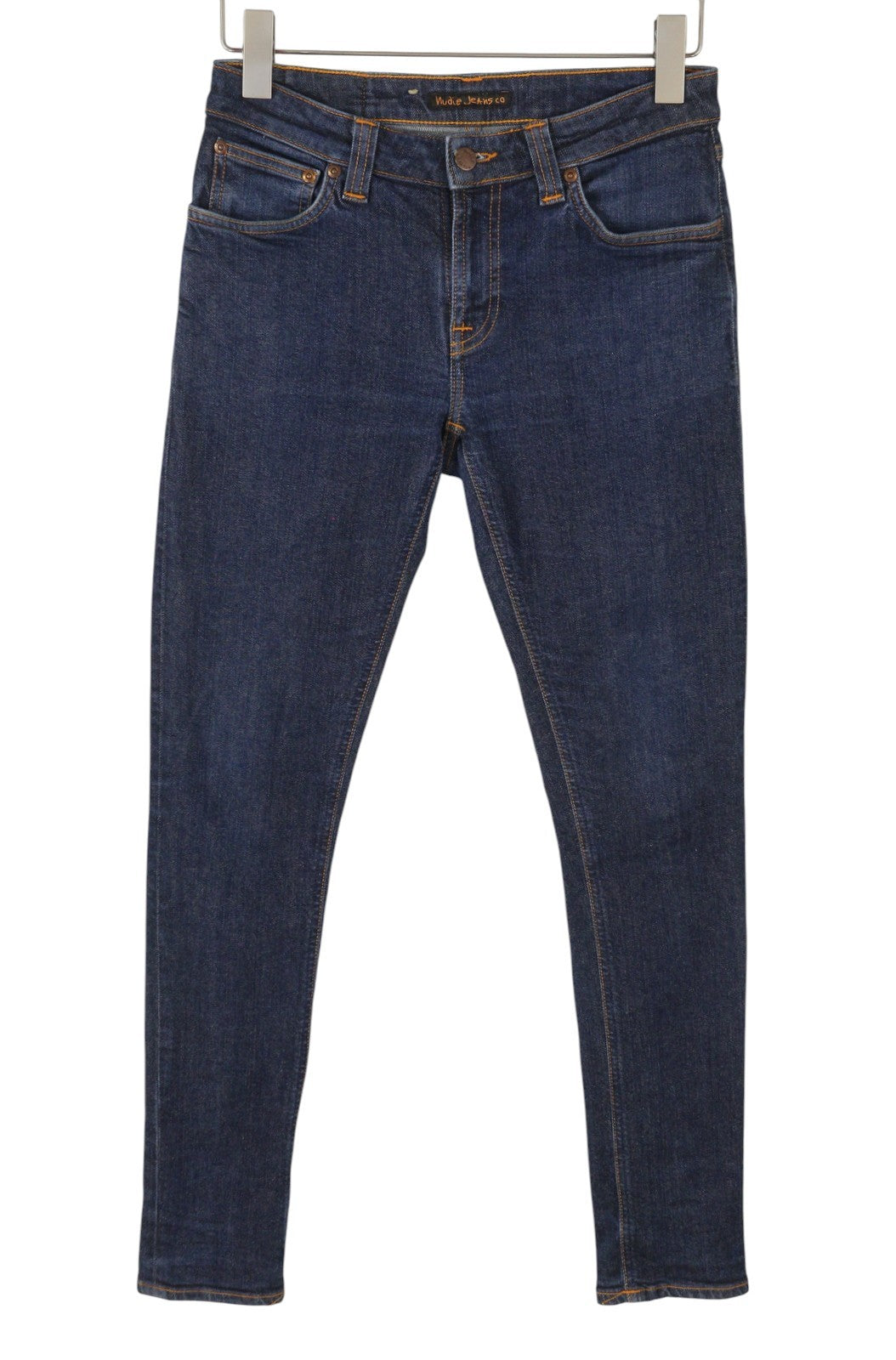 NUDIE JEANS Skinny Lin Rinsed Open Orange Men Jeans W29/L32 Dark Blue Zip Fly