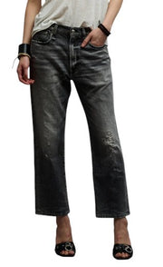 R13 Boyfriend Women Jeans 31 Grey Vintage Faded Ripped Cropped PS26 RRP595