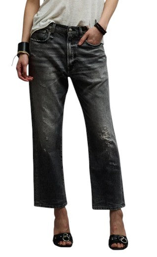 R13 Boyfriend Women Jeans 31 Grey Vintage Faded Ripped Cropped PS26 RRP595