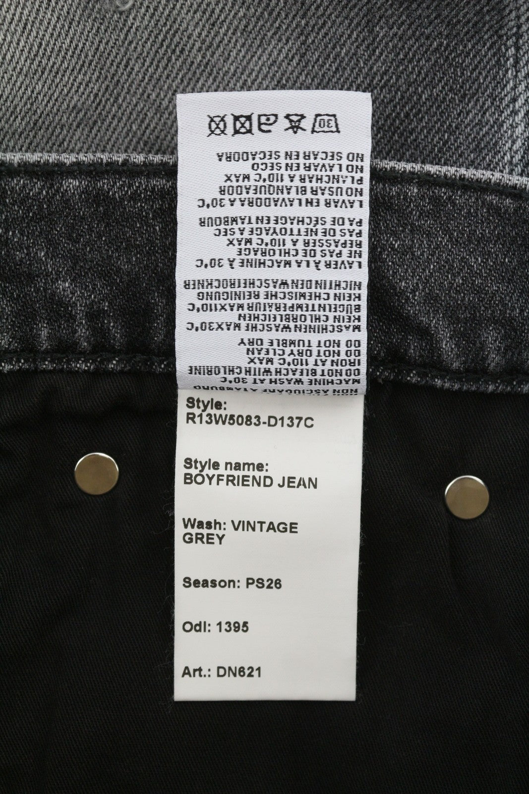 R13 Boyfriend Women Jeans 31 Grey Vintage Faded Ripped Cropped PS26 RRP595