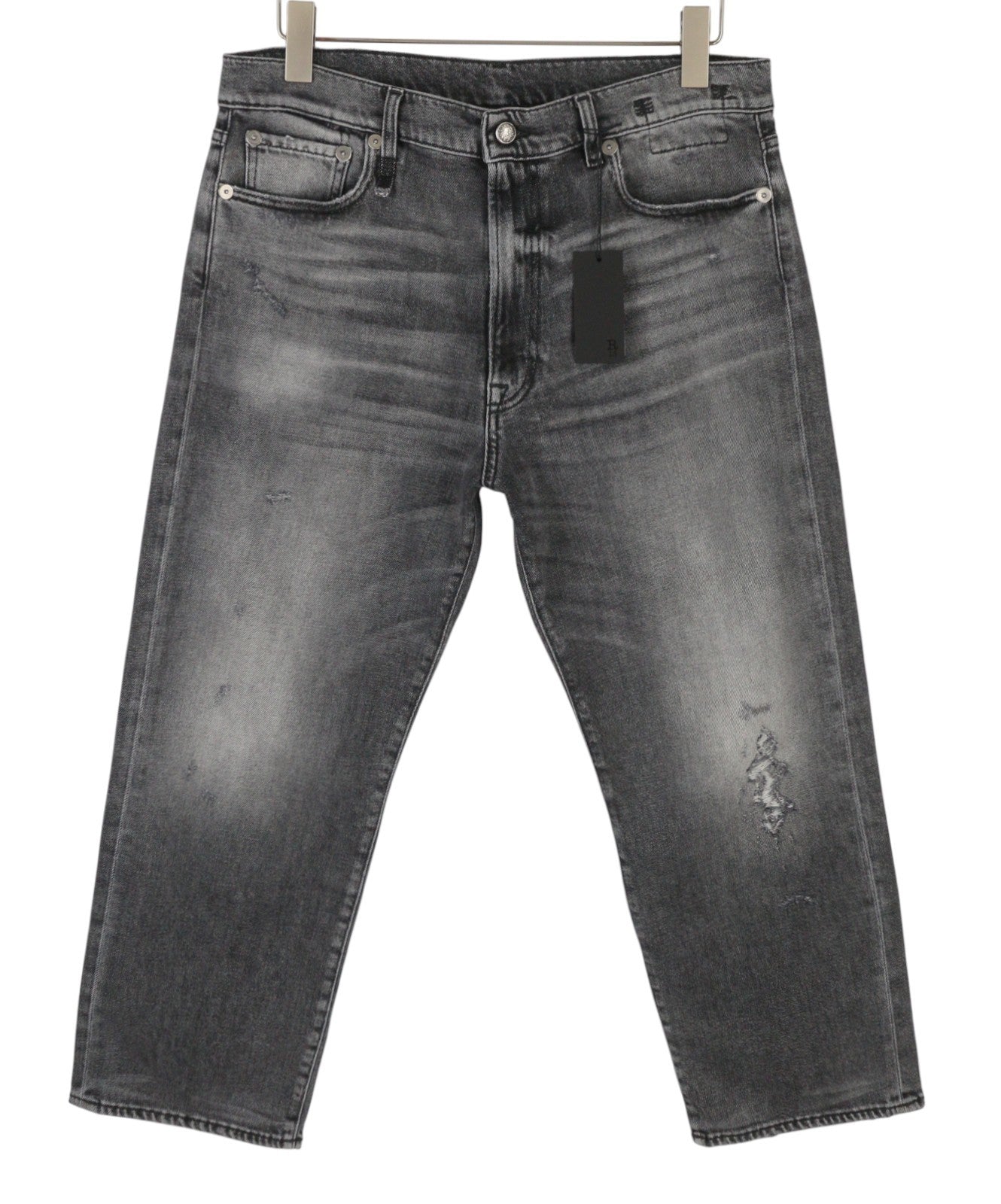 R13 Boyfriend Women Jeans 31 Grey Vintage Faded Ripped Cropped PS26 RRP595