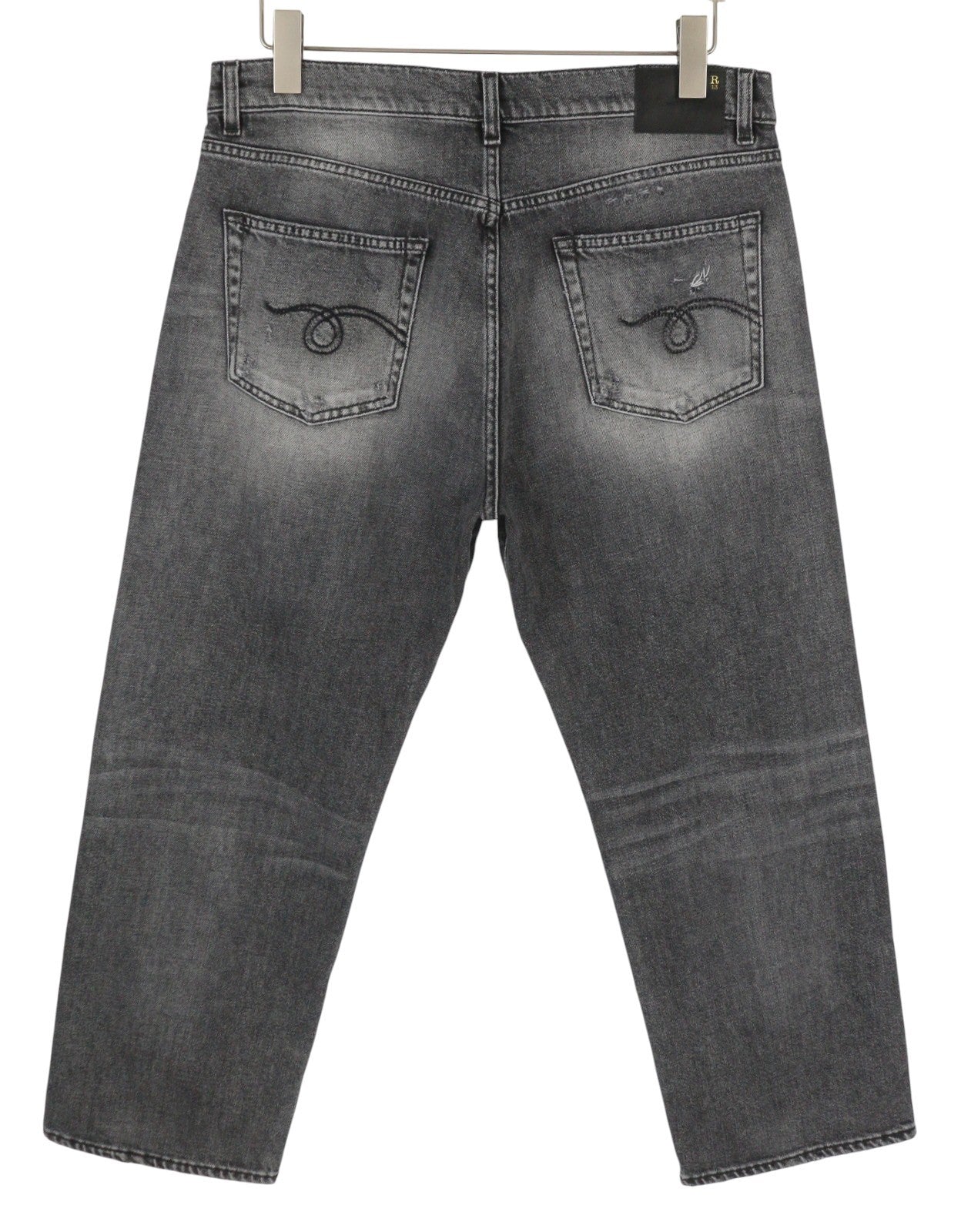 R13 Boyfriend Women Jeans 31 Grey Vintage Faded Ripped Cropped PS26 RRP595