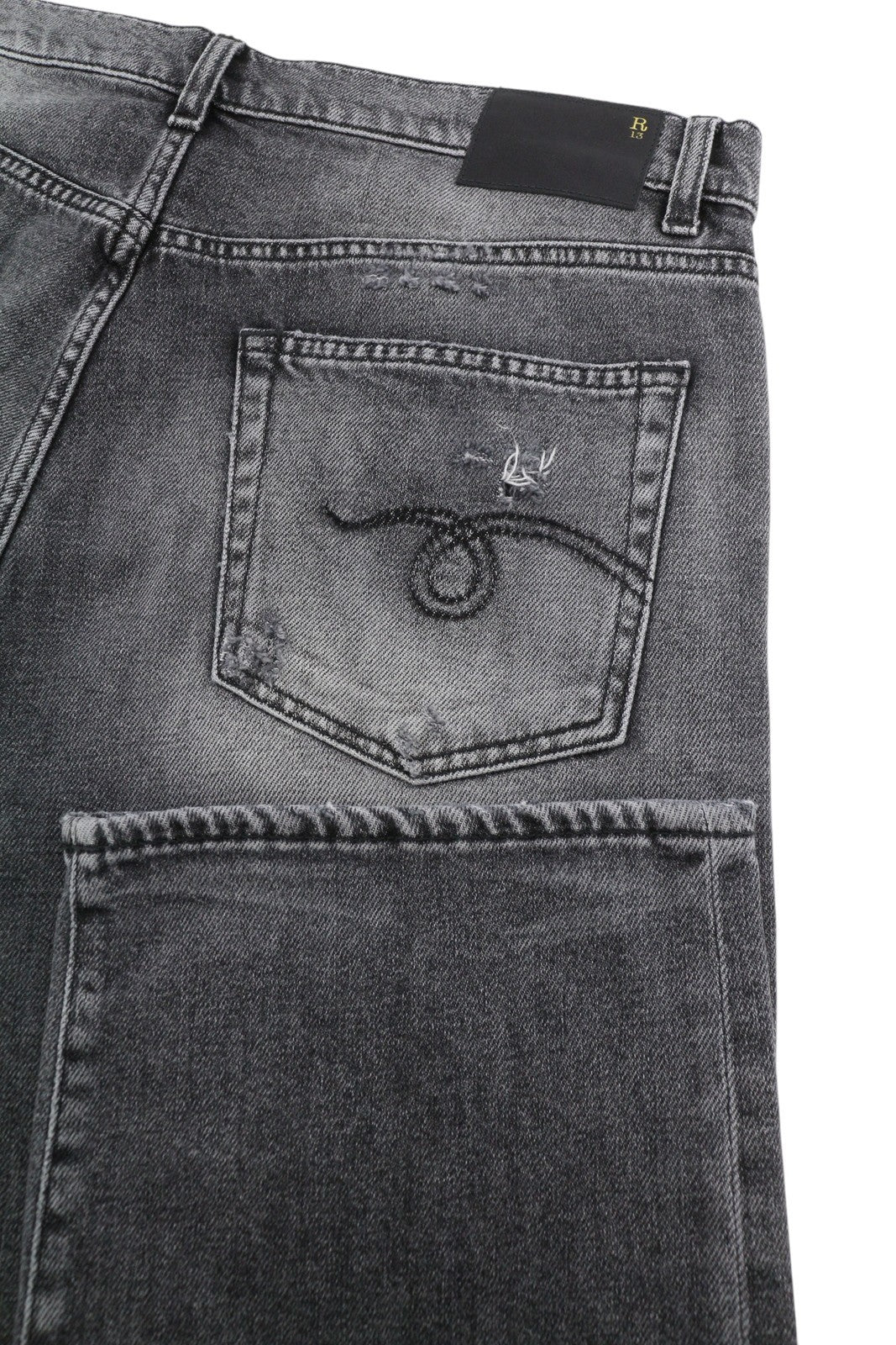 R13 Boyfriend Women Jeans 31 Grey Vintage Faded Ripped Cropped PS26 RRP595
