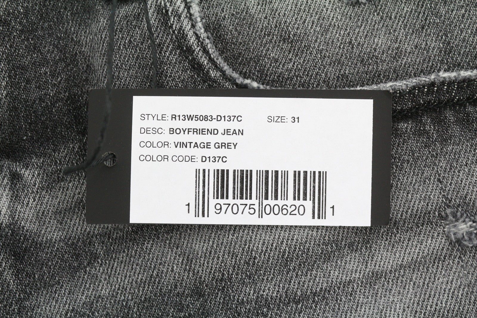 R13 Boyfriend Women Jeans 31 Grey Vintage Faded Ripped Cropped PS26 RRP595