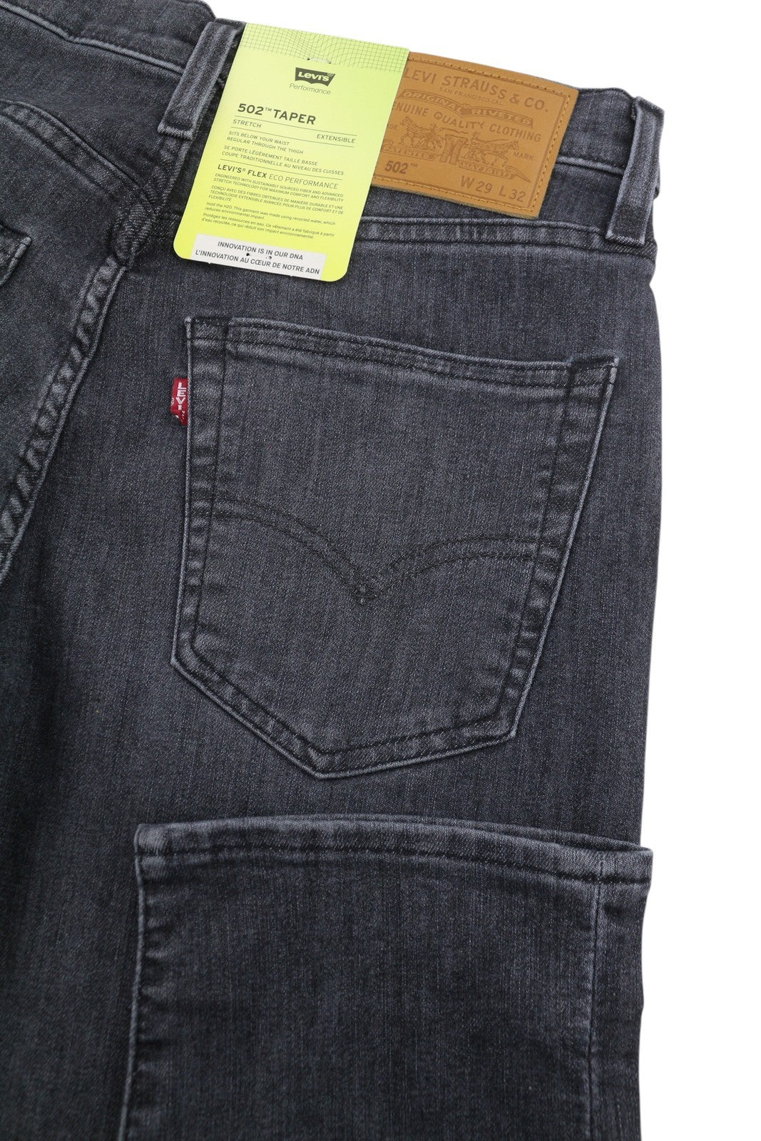 LEVI'S 502 Taper Men Jeans W29/L32 Grey Whiskers Faded Flex Premium Big E