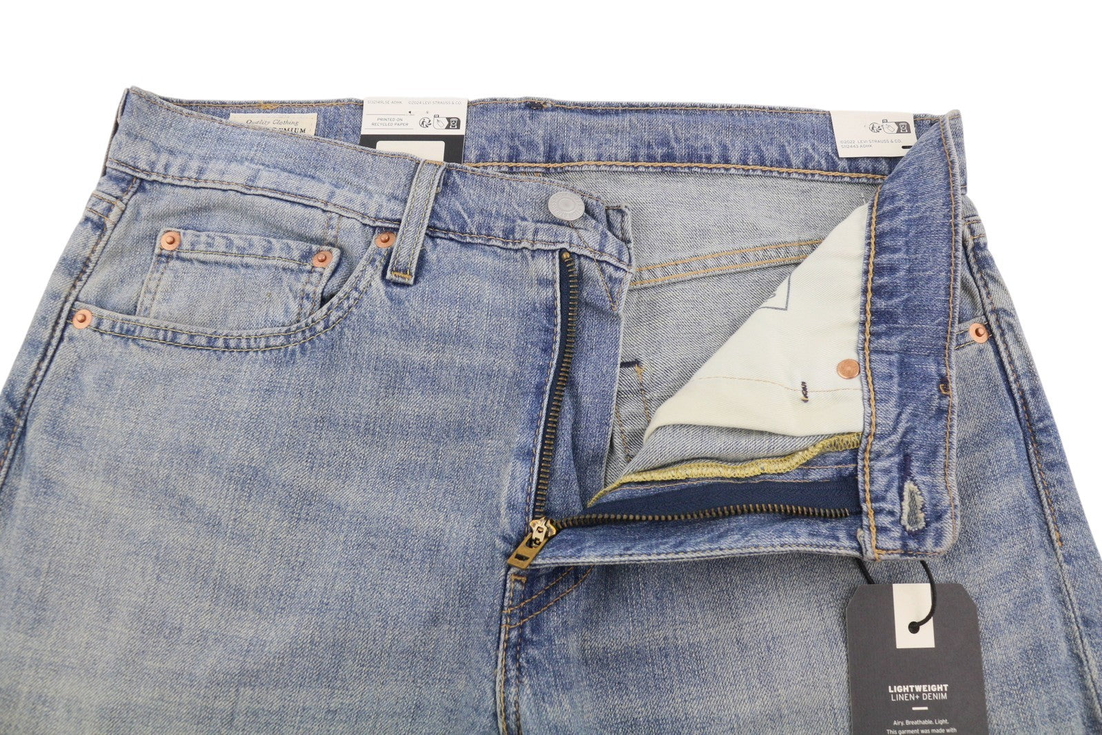 LEVI'S 512 Slim Taper Men Jeans W31/L34 Blue Whiskers Faded Linen Blend Big E