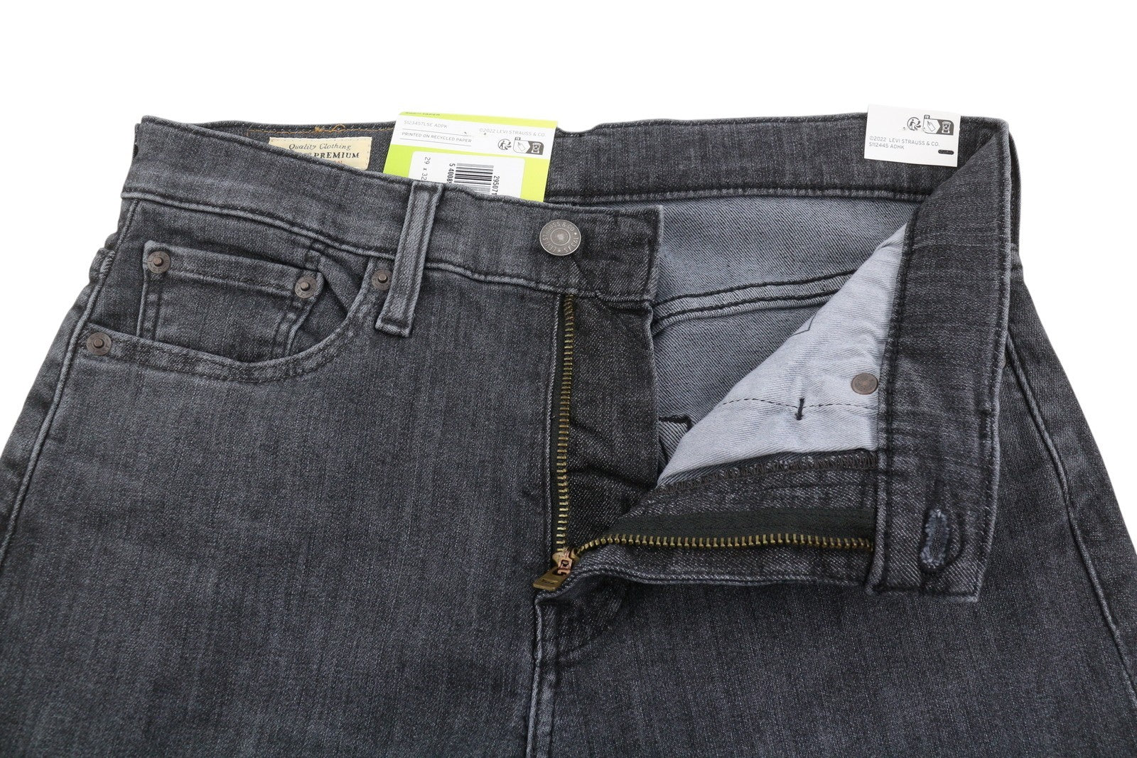 LEVI'S 502 Taper Men Jeans W29/L32 Dark Grey Whiskers Faded Flex Premium Big E