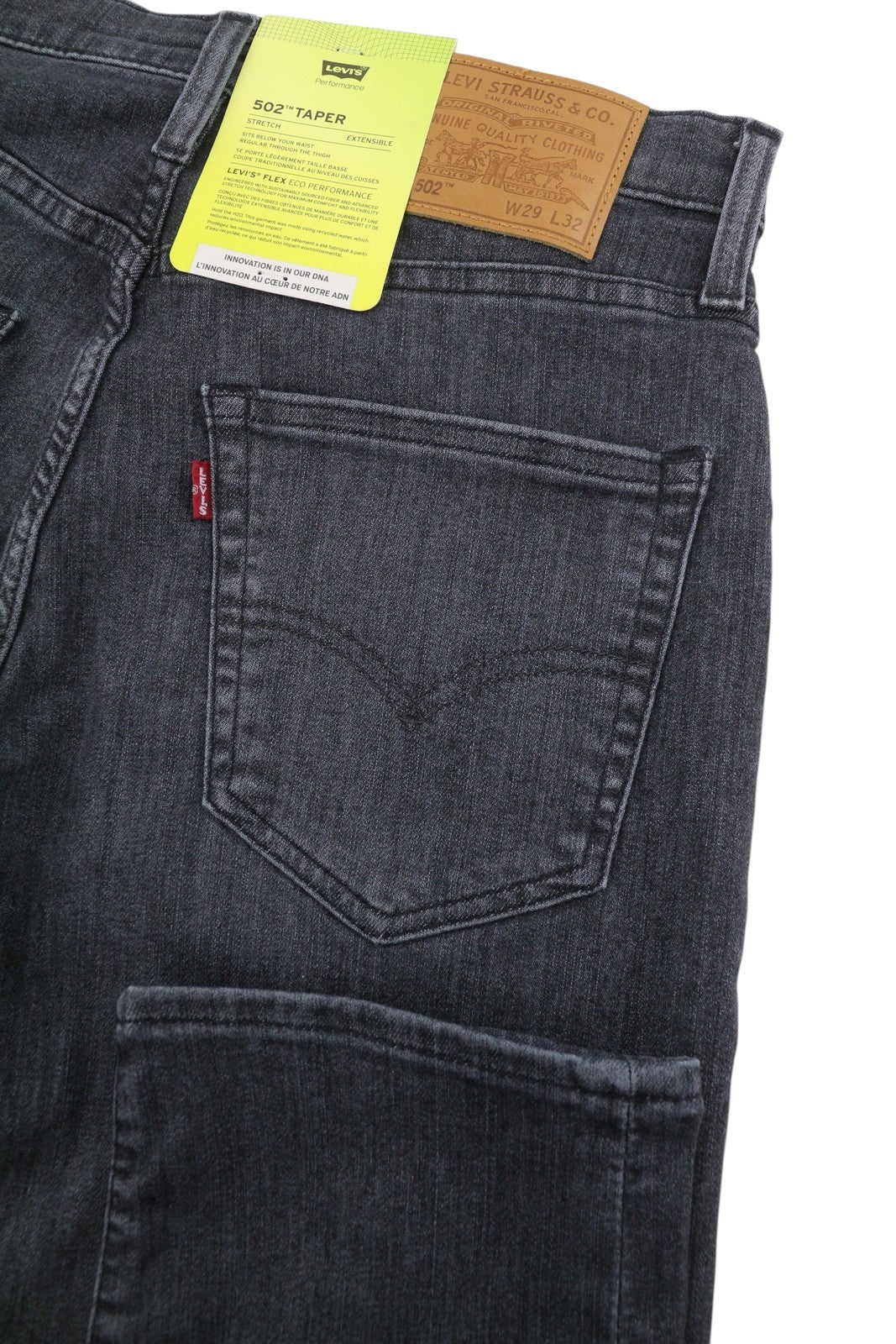 LEVI'S 502 Taper Men Jeans W29/L32 Dark Grey Whiskers Faded Flex Premium Big E