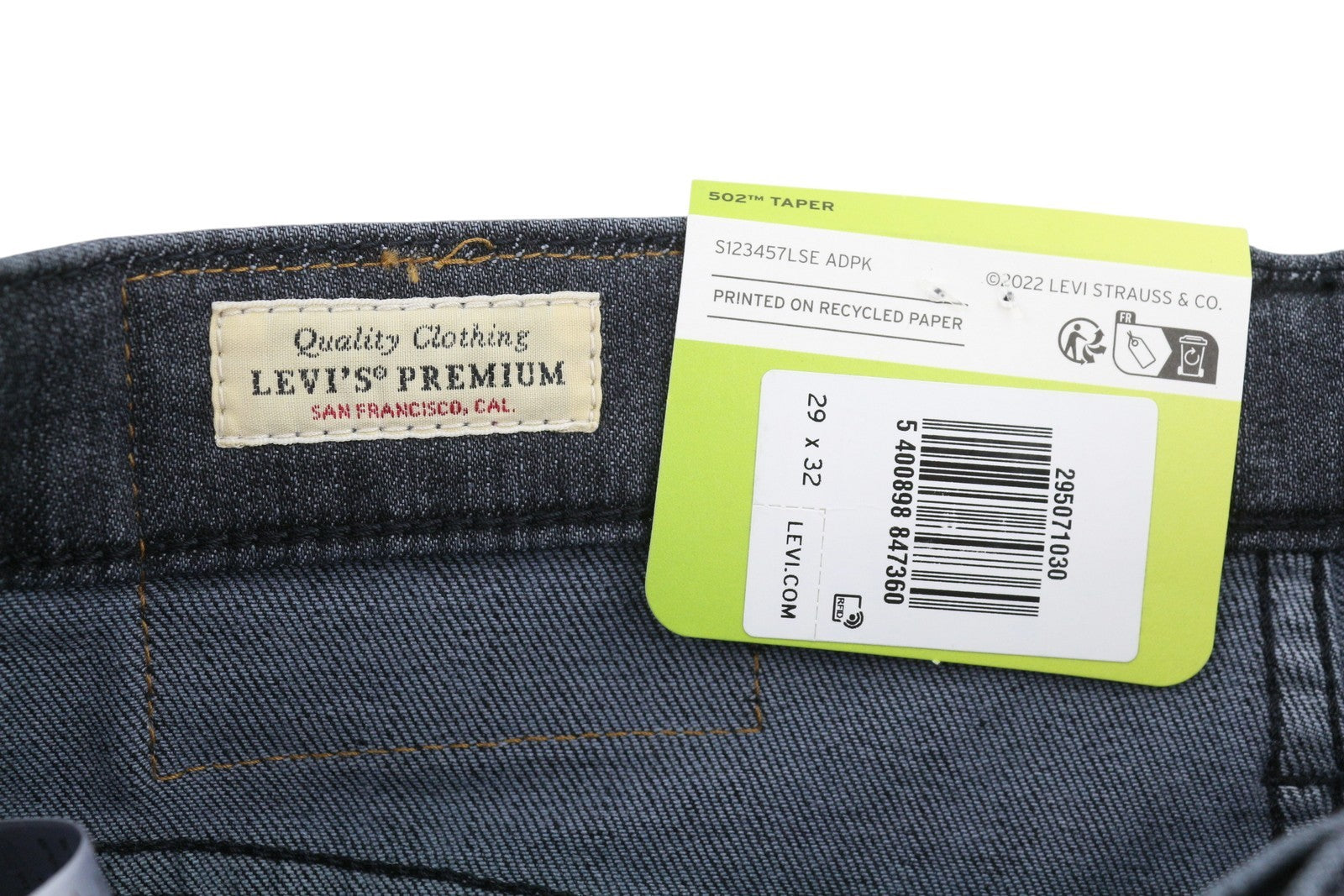 LEVI'S 502 Taper Men Jeans W29/L32 Dark Grey Whiskers Faded Flex Premium Big E