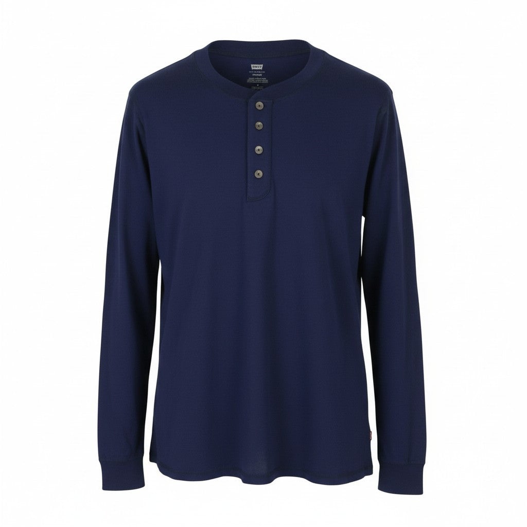 LEVI'S Relaxed Men T-Shirt L Dark Blue Half Button Thick Long Sleeve