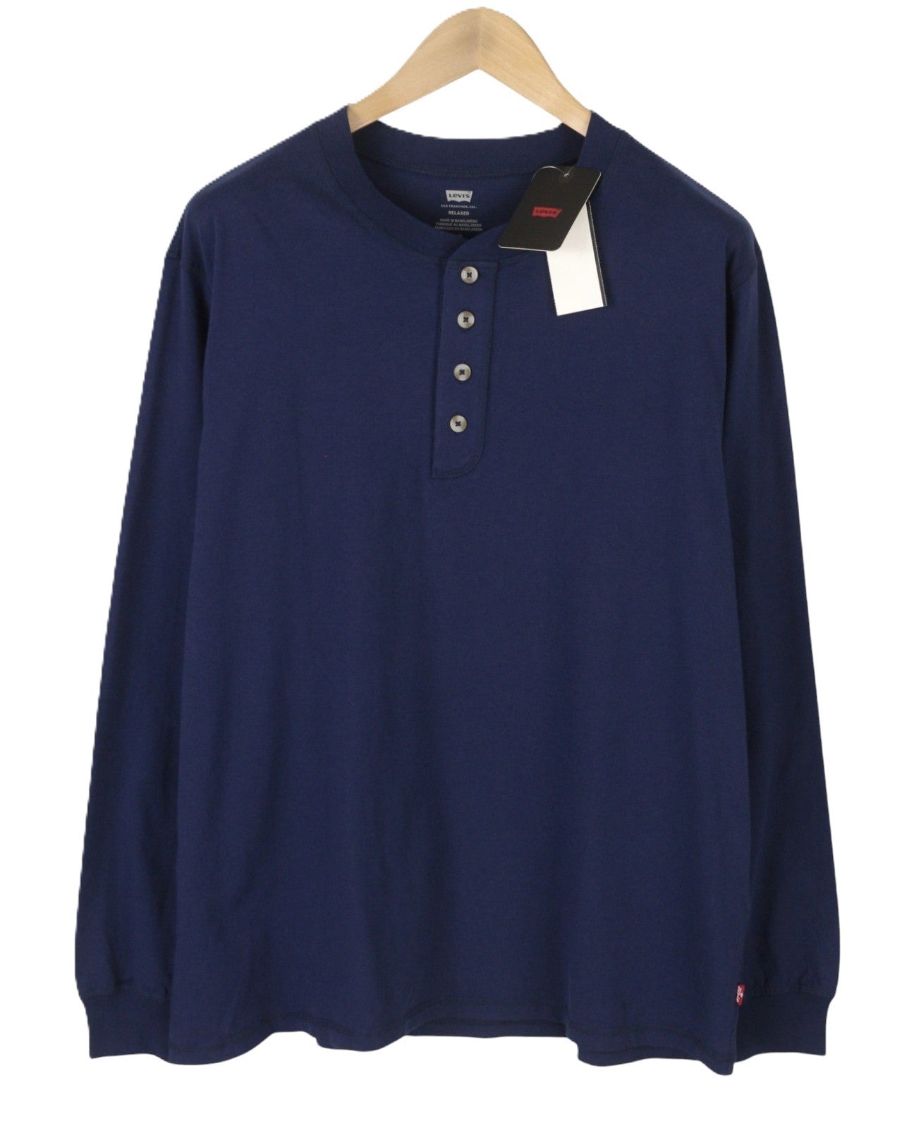 LEVI'S Relaxed Men T-Shirt L Dark Blue Half Button Thick Long Sleeve