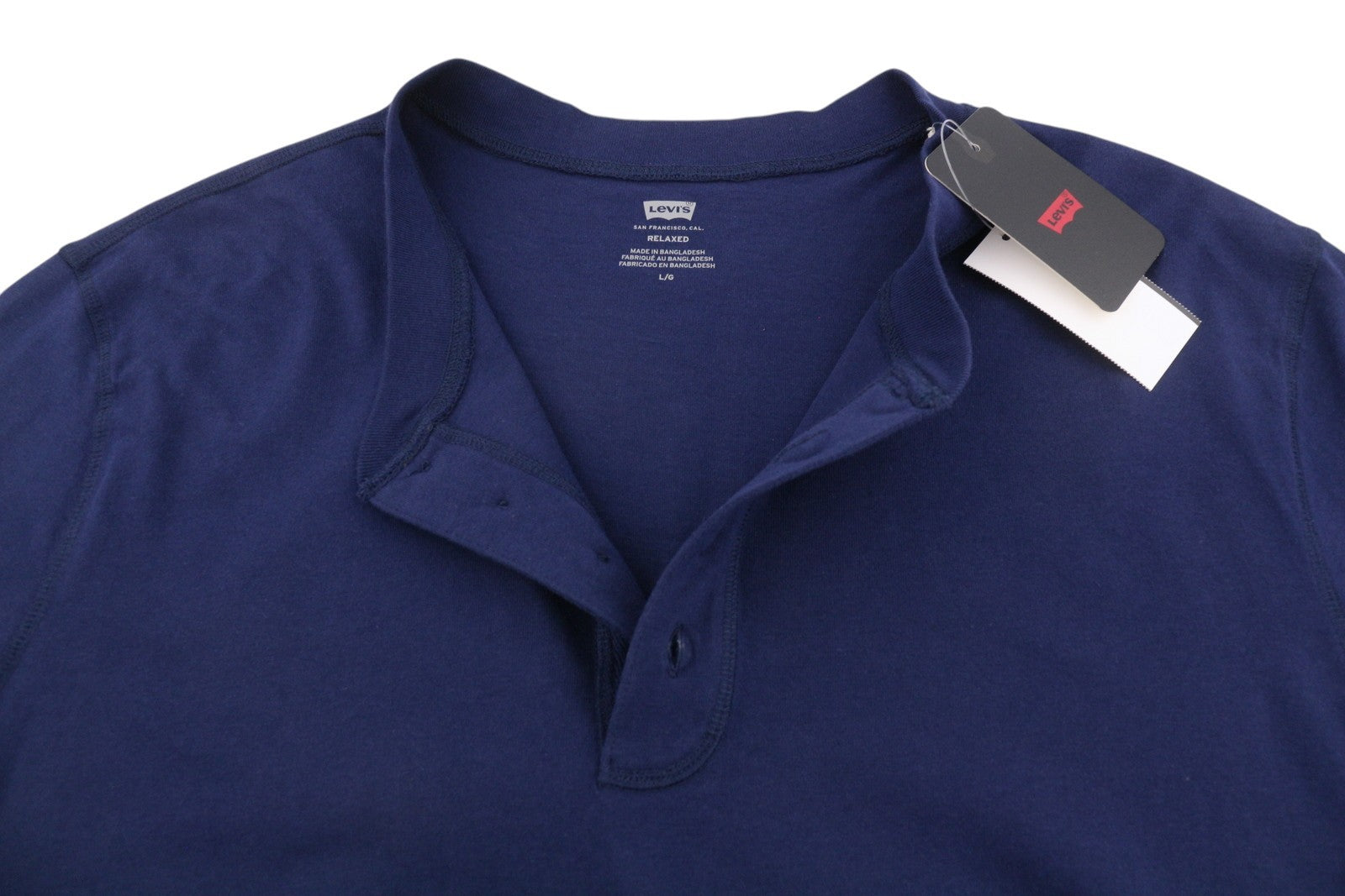 LEVI'S Relaxed Men T-Shirt L Dark Blue Half Button Thick Long Sleeve