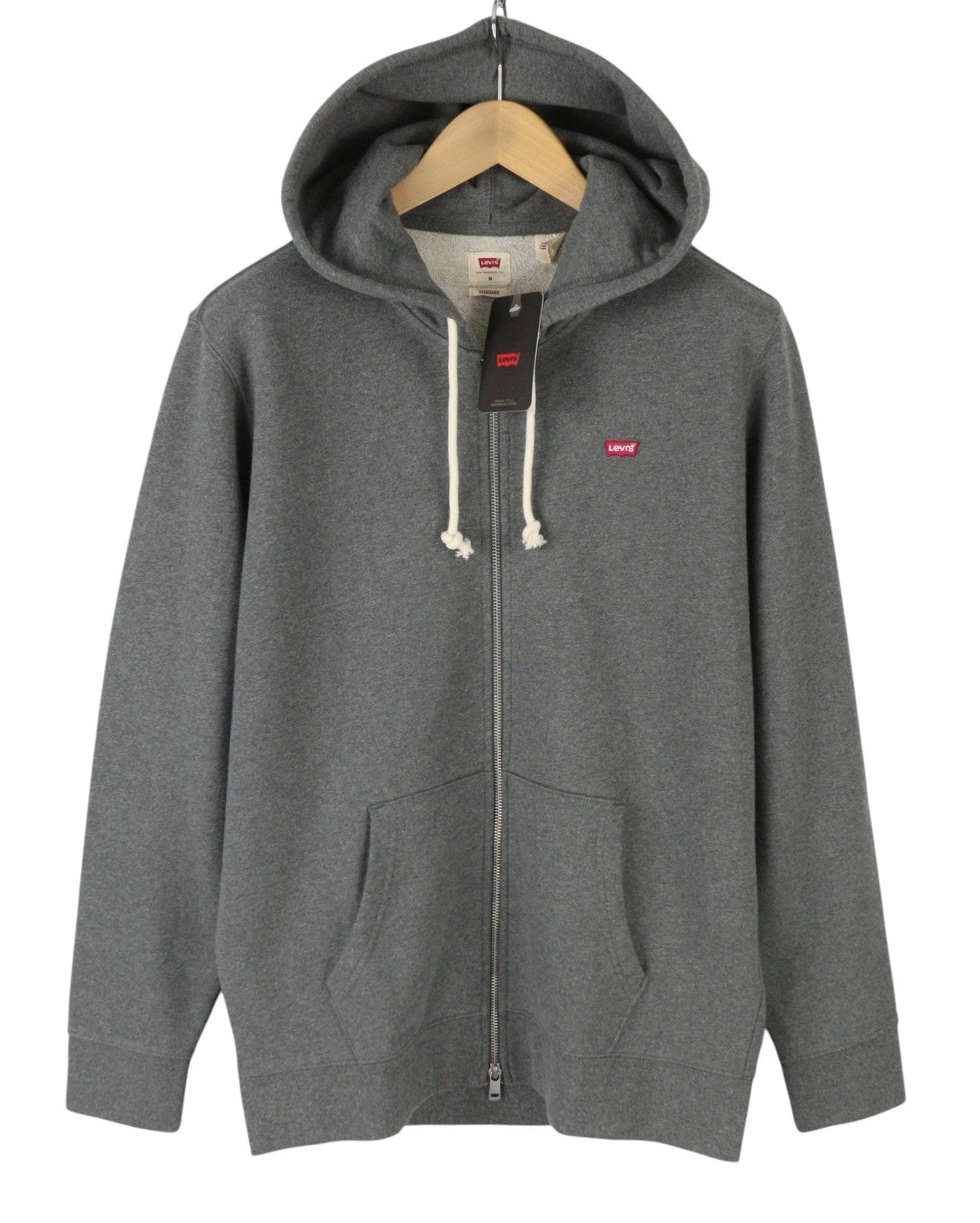 LEVI'S Standard Fit Men Hoodie M Dark Grey Melange Cotton Full Zip