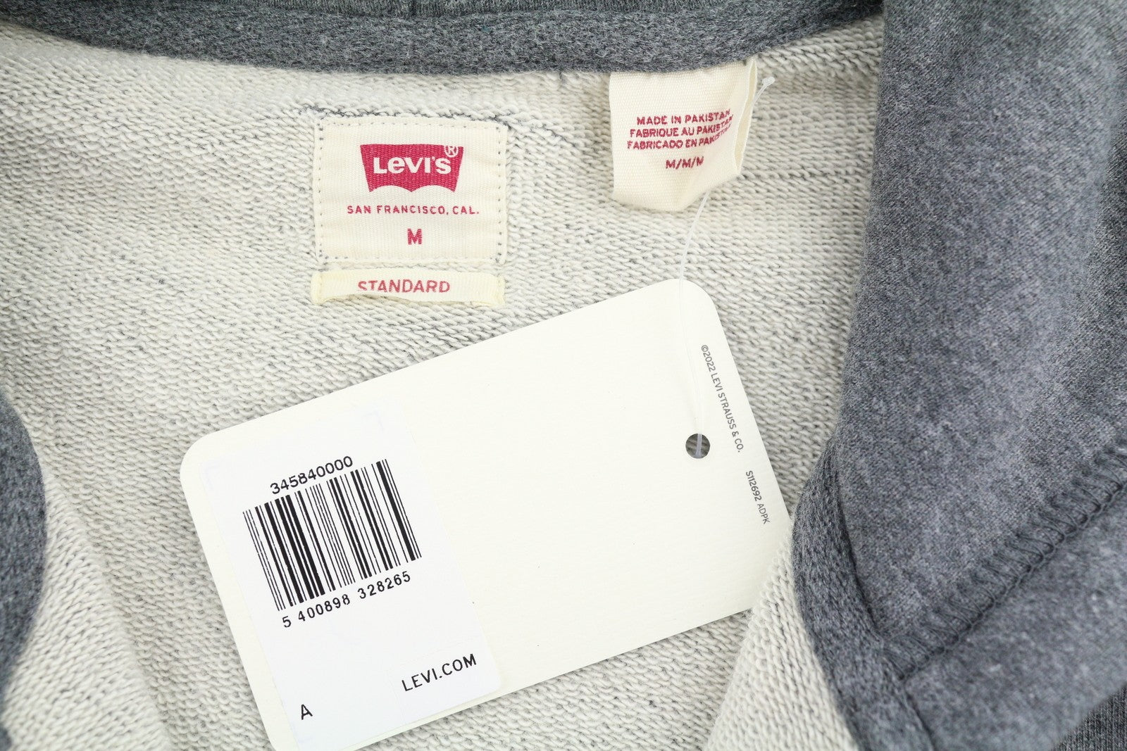 LEVI'S Standard Fit Men Hoodie M Dark Grey Melange Cotton Full Zip
