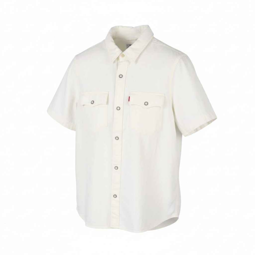 LEVI'S Relaxed Men Shirt XS White Spread Snap Buttons Short Sleeve