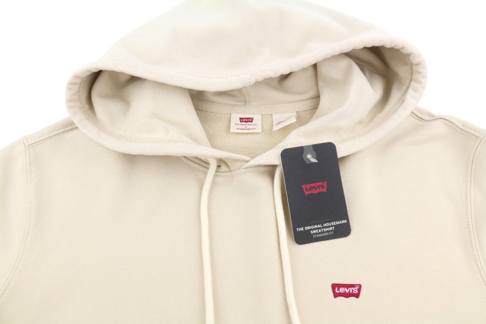 LEVI'S Standard Fit Men Hoodie L Beige Kangaroo Pocket Pull On
