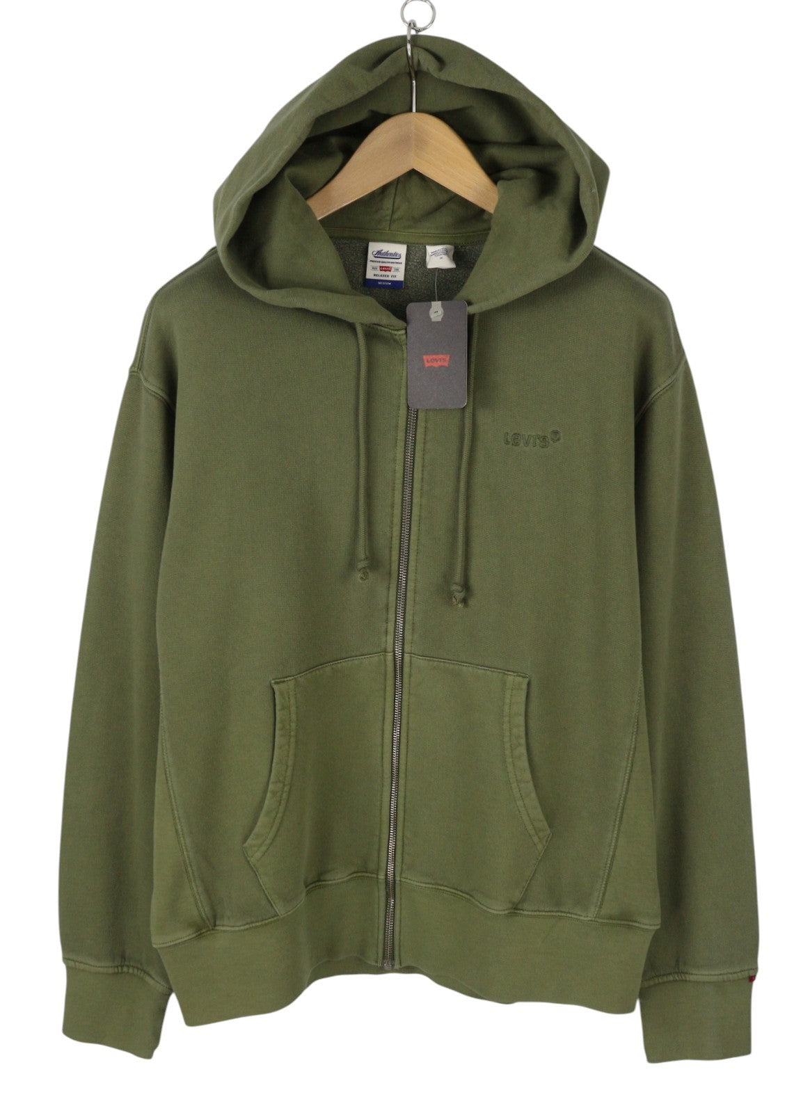 LEVI'S Relaxed Fit Men Hoodie M Khaki Green Embroidered Logo Full Zip