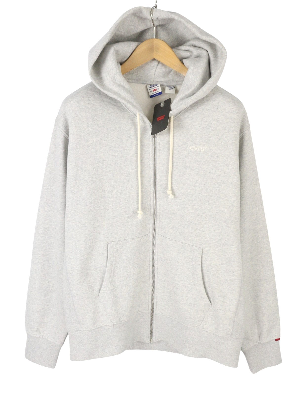 LEVI'S Relaxed Fit Men Hoodie S Grey Melange Embroidered Logo Full Zip