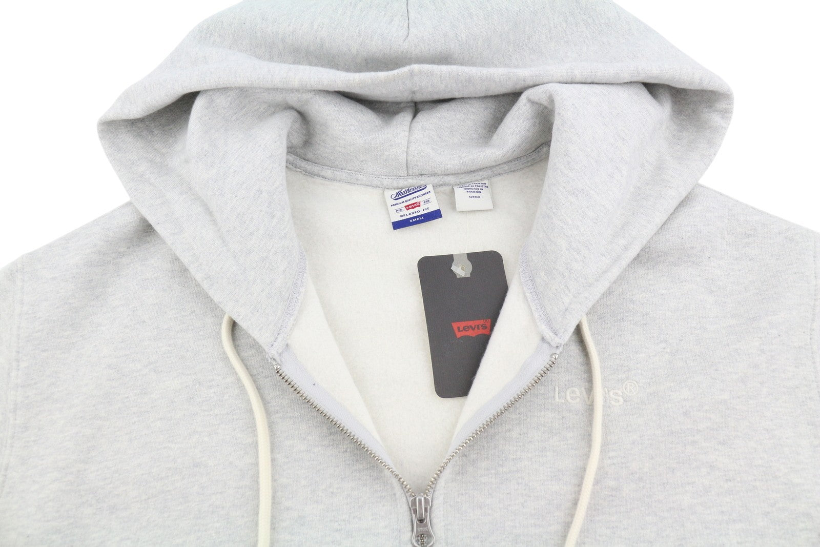LEVI'S Relaxed Fit Men Hoodie S Grey Melange Embroidered Logo Full Zip