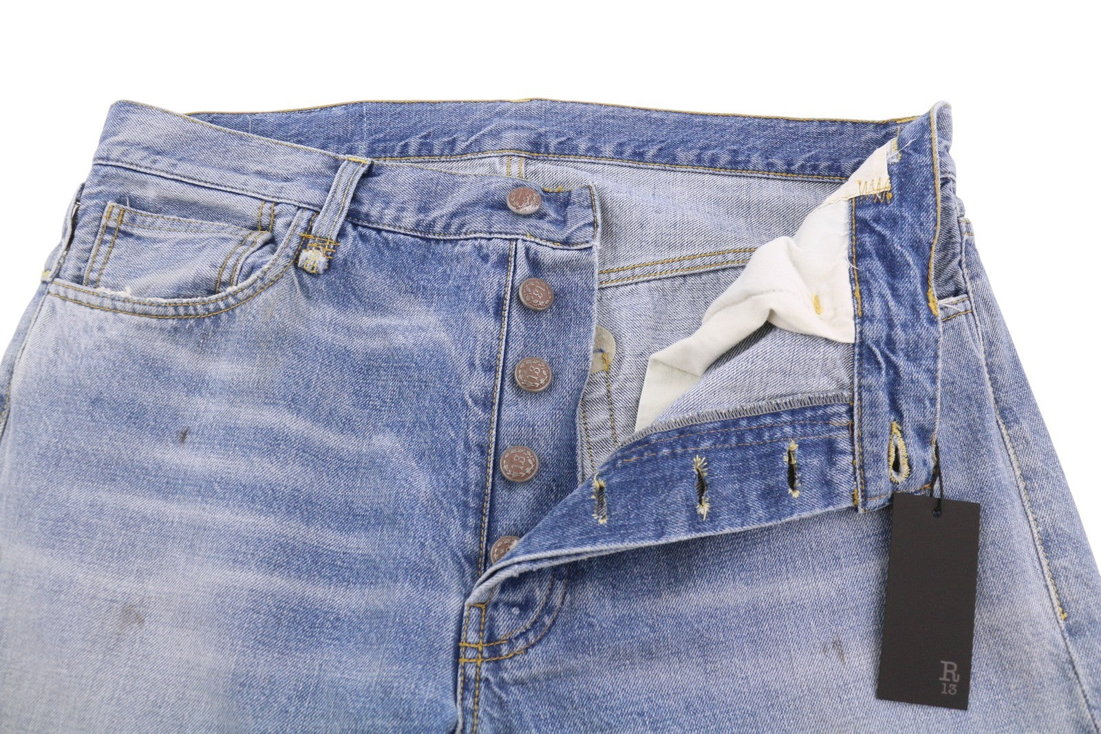 R13 Women Jeans ~W36 Blue Faded Dirty Look Straight Cropped Fit