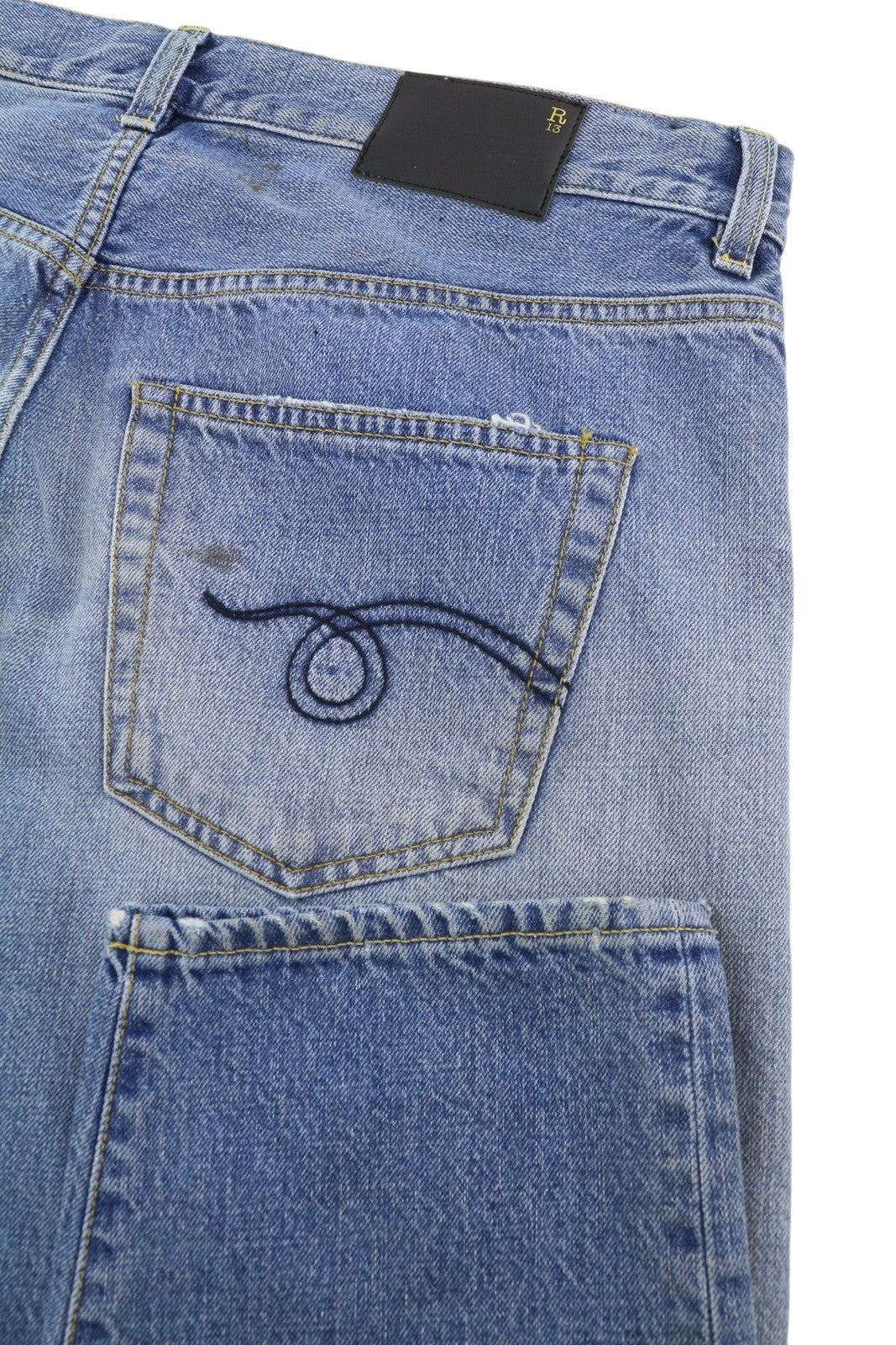 R13 Women Jeans ~W36 Blue Faded Dirty Look Straight Cropped Fit