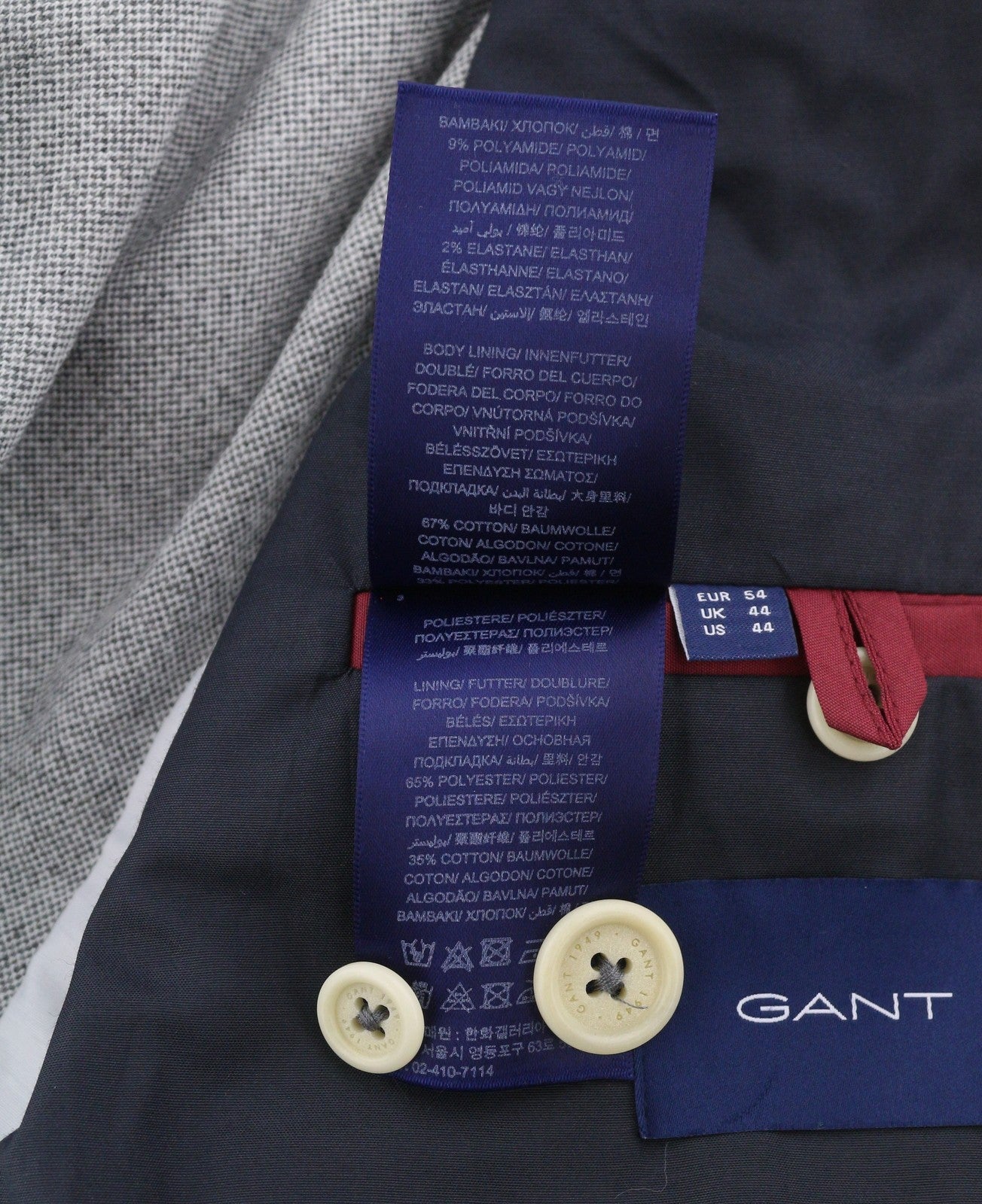 GANT Mini Pattern Jersey Men Blazer EU54 Grey Melange Slim Notch Single