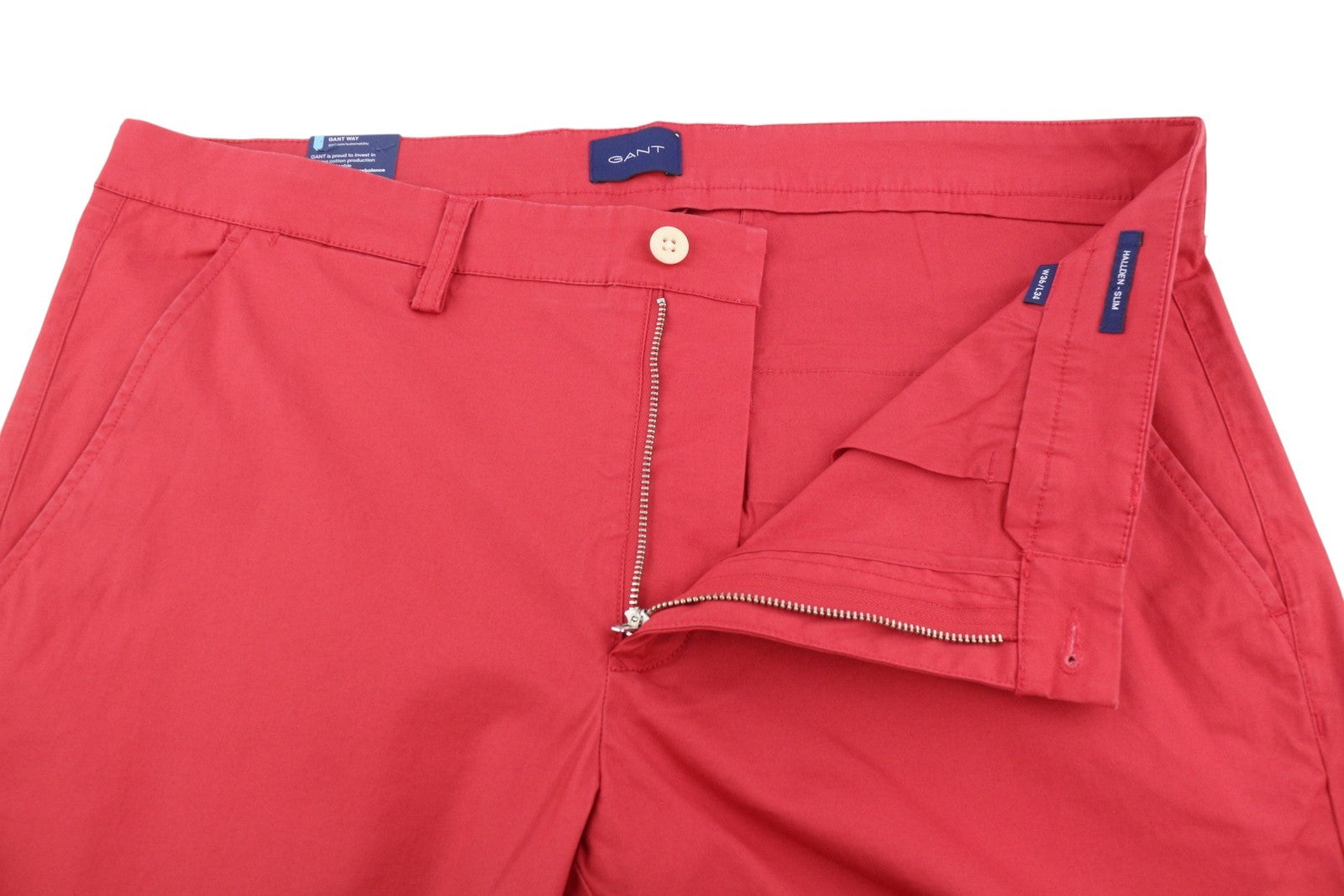 GANT Hallden Sunfaded Chinos Men Trousers W36/L34 Red Slim Mid Rise Zip