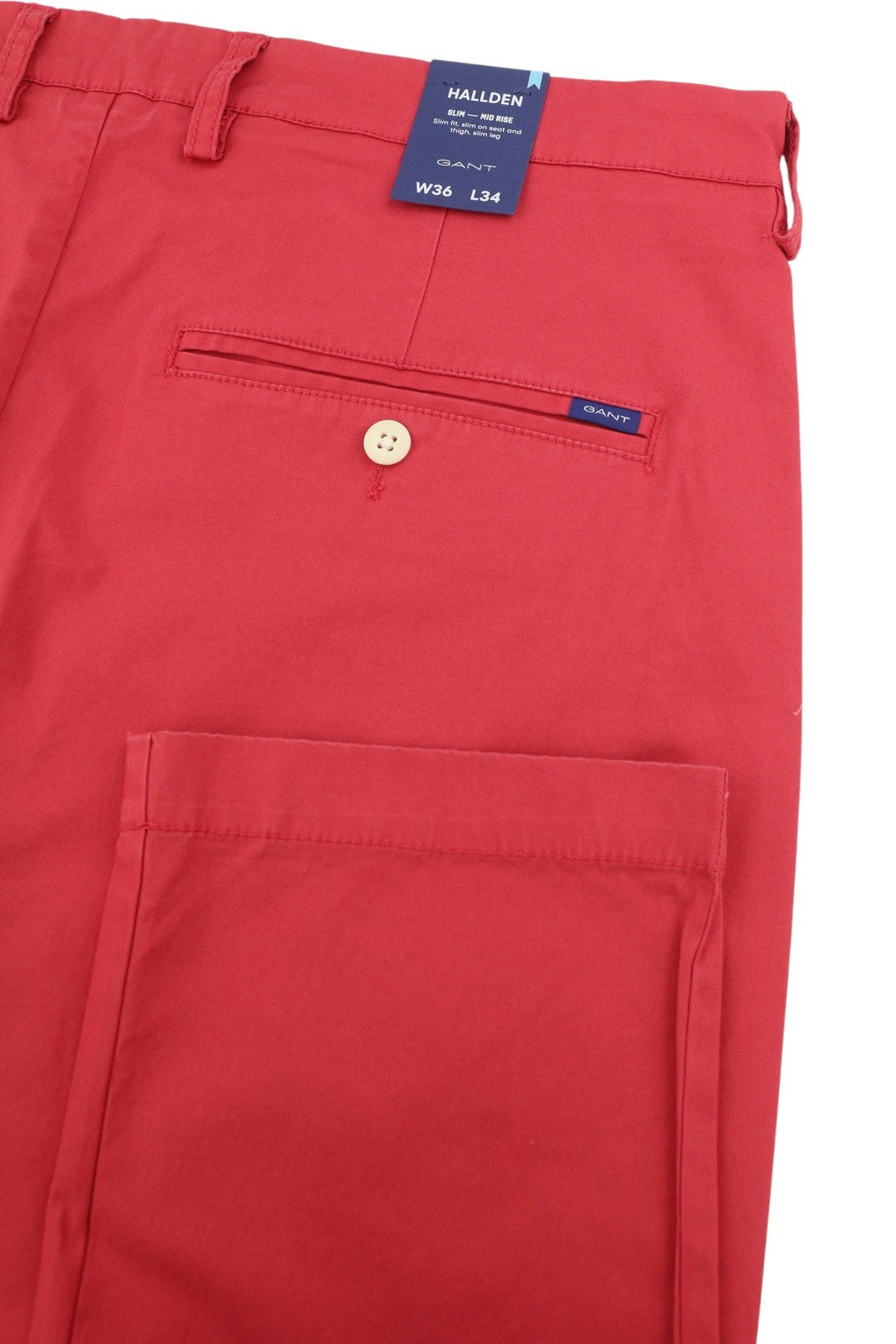 GANT Hallden Sunfaded Chinos Men Trousers W36/L34 Red Slim Mid Rise Zip