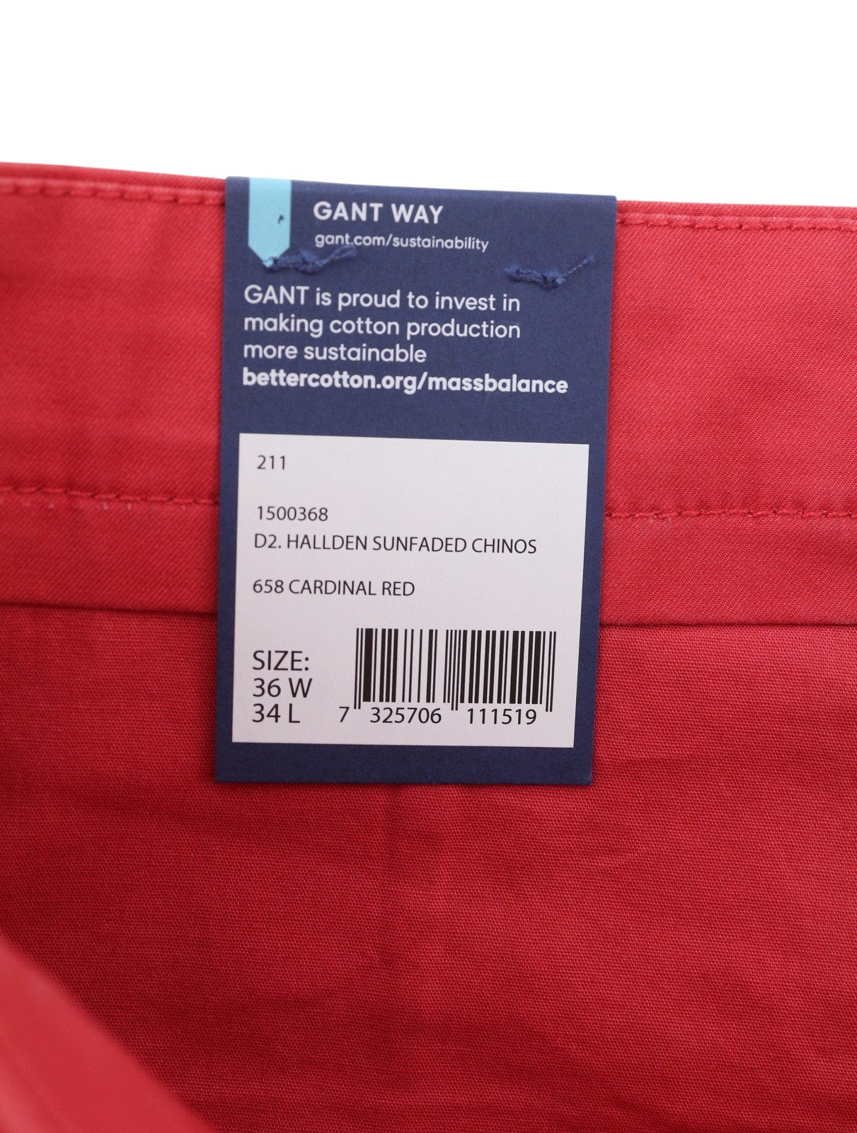 GANT Hallden Sunfaded Chinos Men Trousers W36/L34 Red Slim Mid Rise Zip