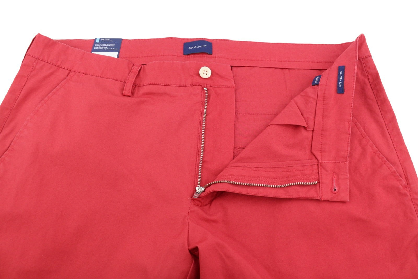 GANT Hallden Sunfaded Chinos Men Trousers W38/L34 Red Slim Mid Rise Zip