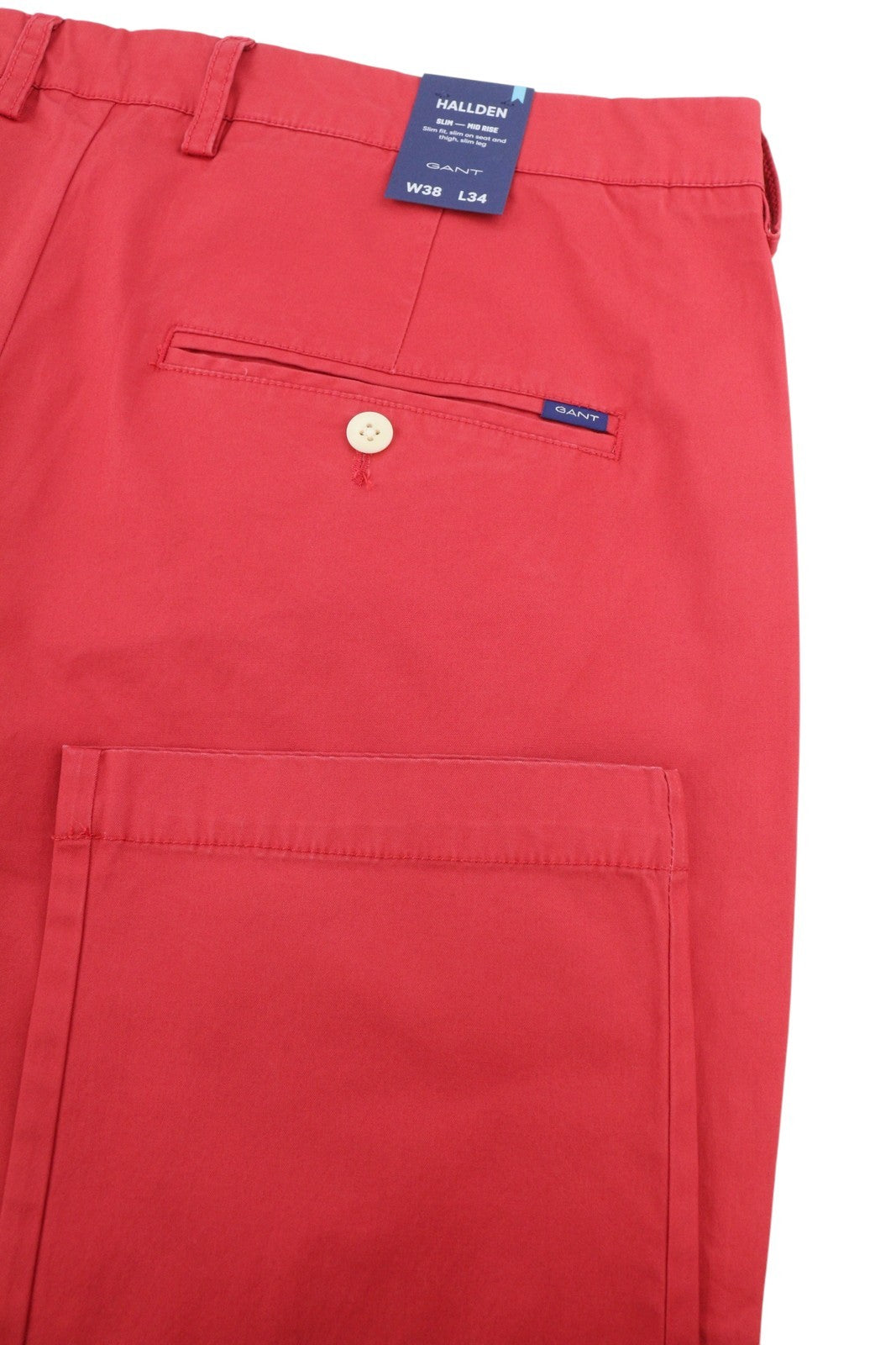 GANT Hallden Sunfaded Chinos Men Trousers W38/L34 Red Slim Mid Rise Zip