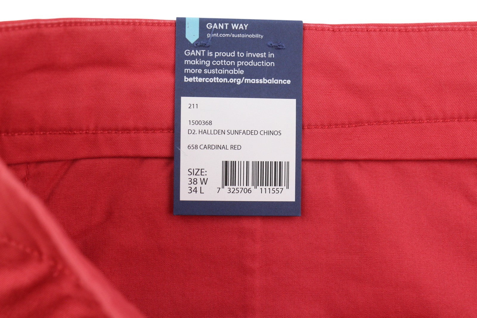 GANT Hallden Sunfaded Chinos Men Trousers W38/L34 Red Slim Mid Rise Zip