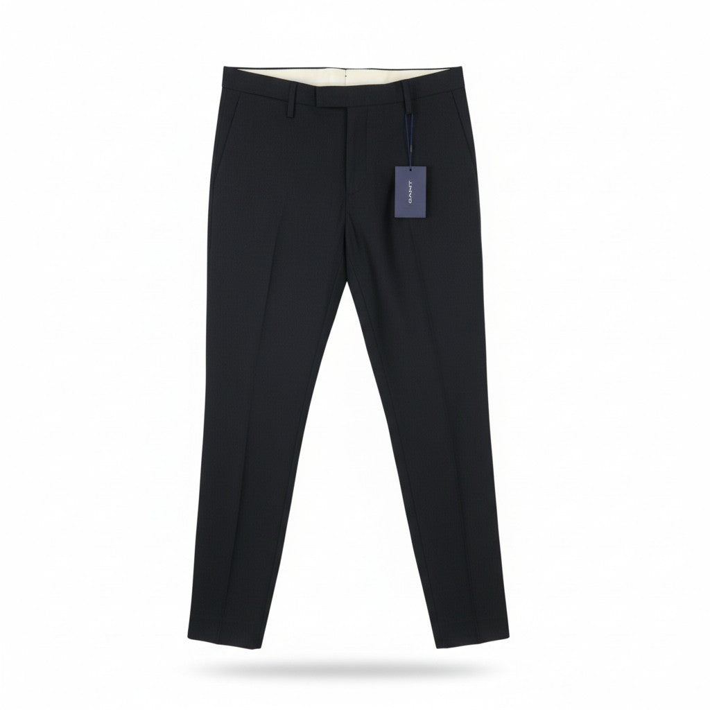 GANT Stretch Linen Men Trousers EU48 Evening Blue Slim Flat Front Dark