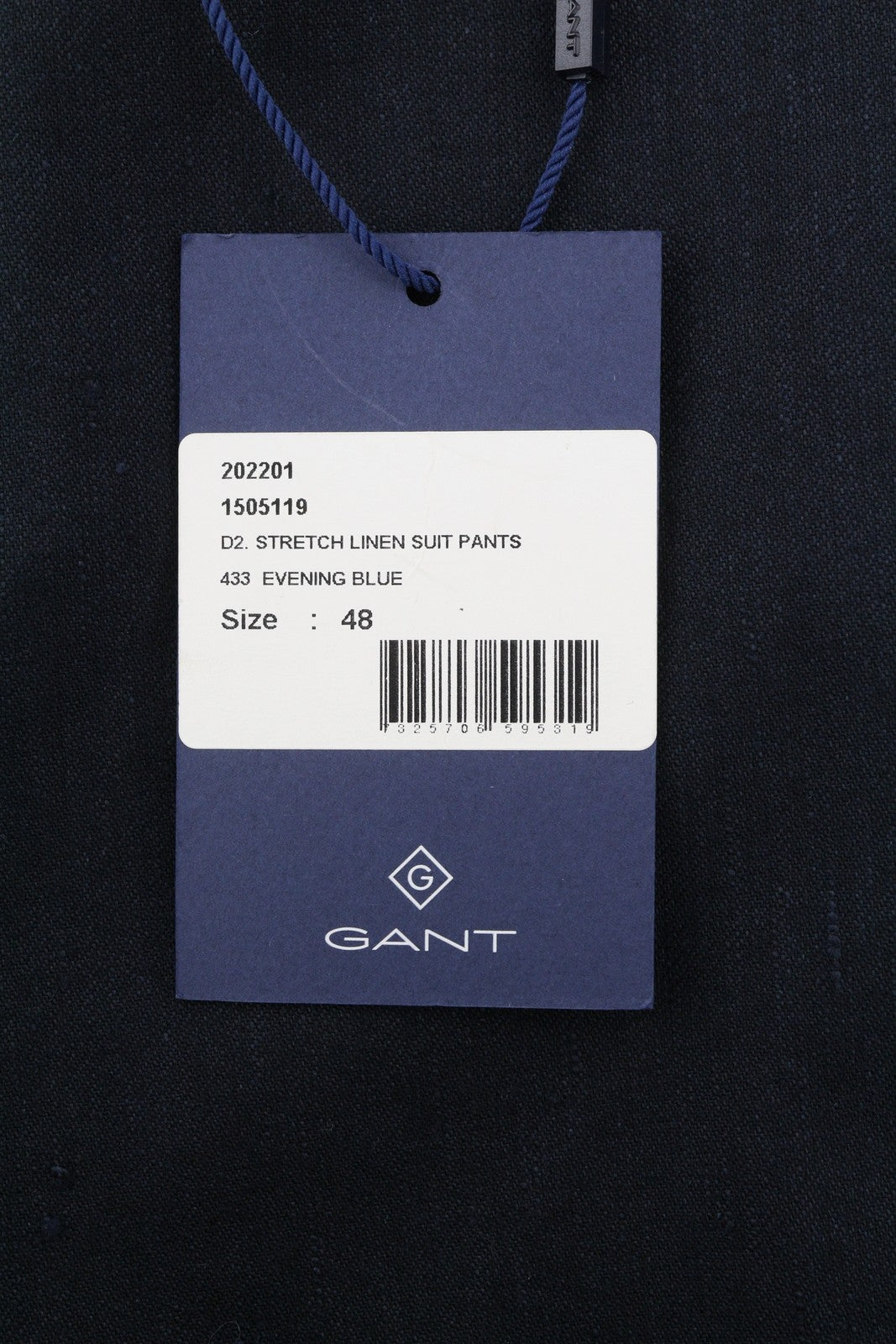GANT Stretch Linen Men Trousers EU48 Evening Blue Slim Flat Front Dark