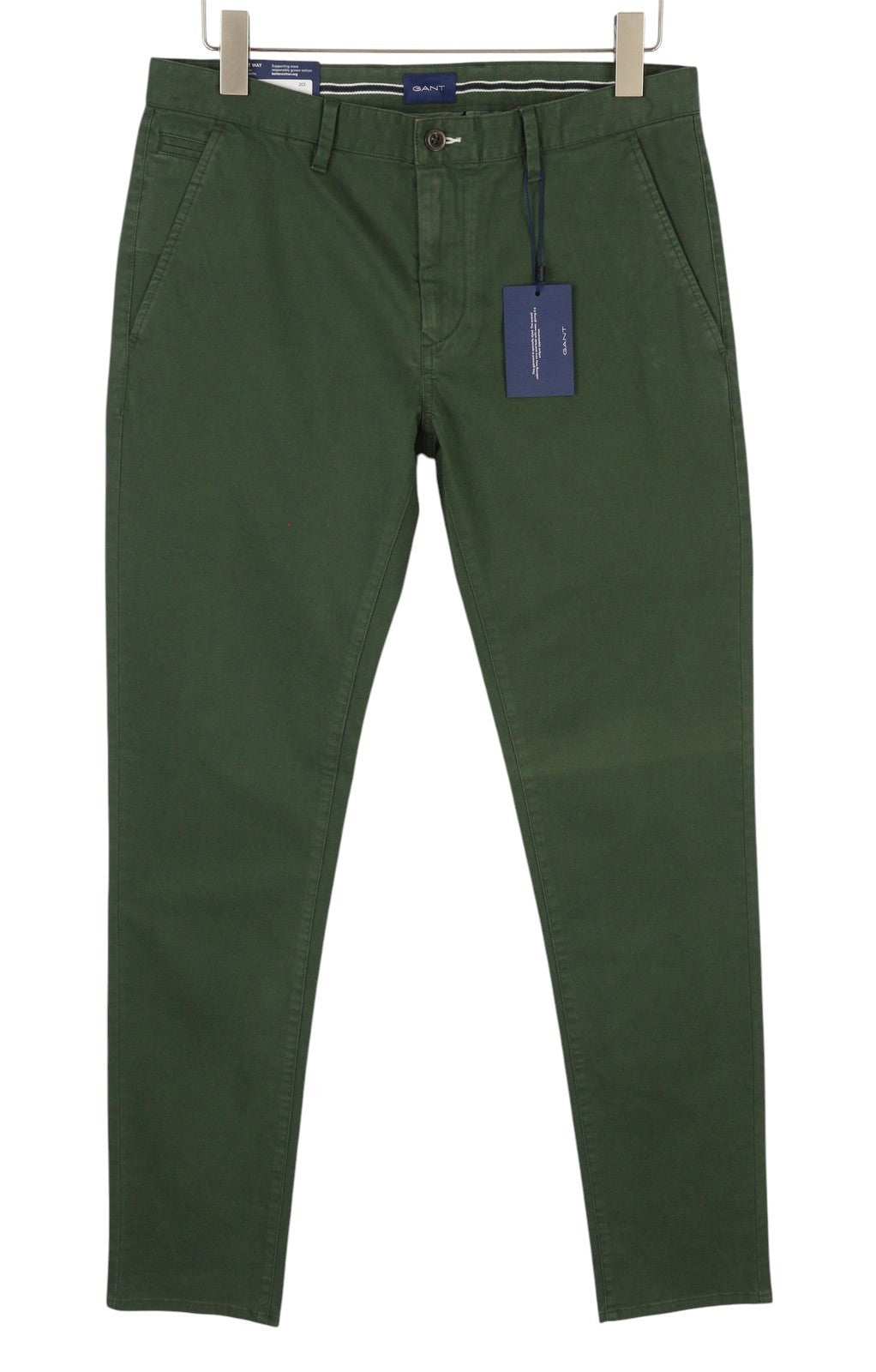 GANT Brushed Extra Slim Chino Men Trousers W32/L34 Thyme Green Casual Zip