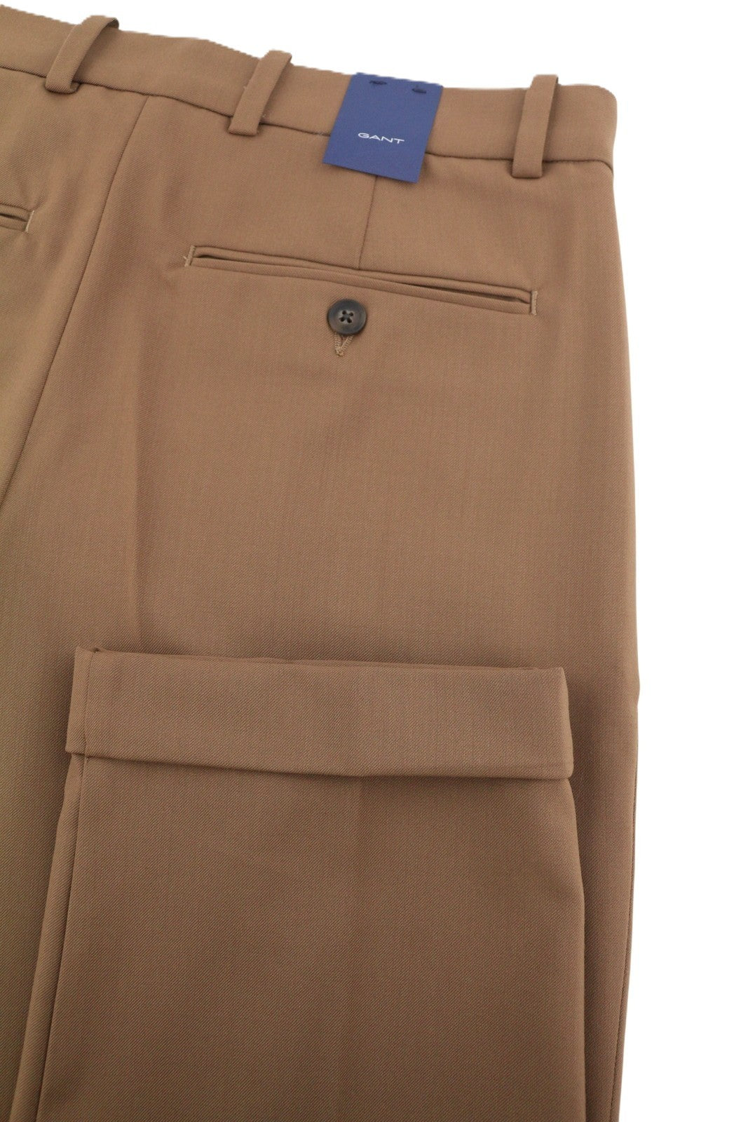 GANT Fluid Pleated Men Trousers W31 Walnut Wool Blend Turn-Up Zip
