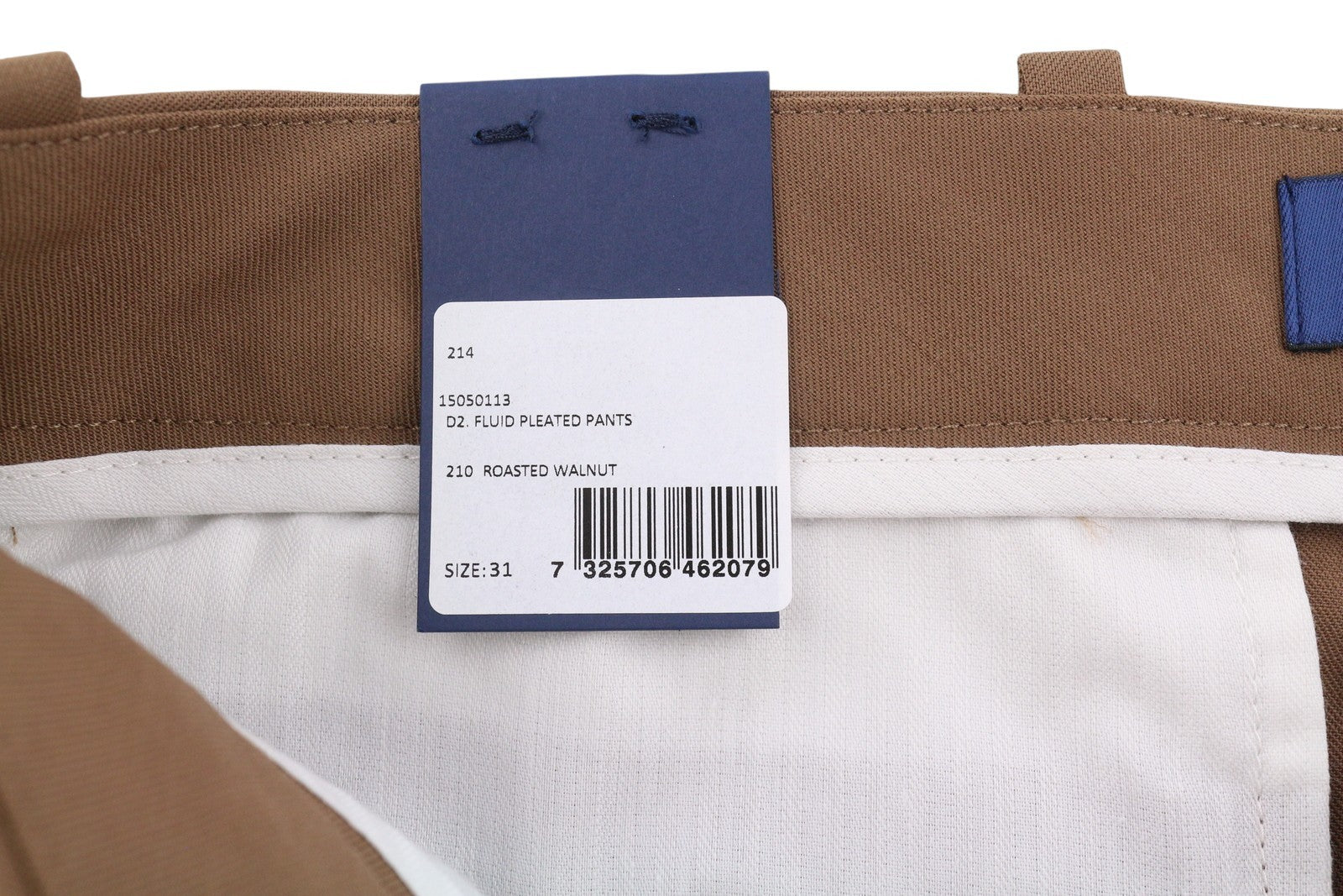 GANT Fluid Pleated Men Trousers W31 Walnut Wool Blend Turn-Up Zip