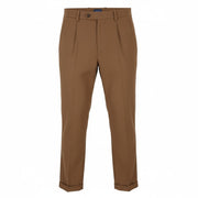 GANT Fluid Pleated Men Trousers W32 Walnut Wool Blend Turn-Up Zip