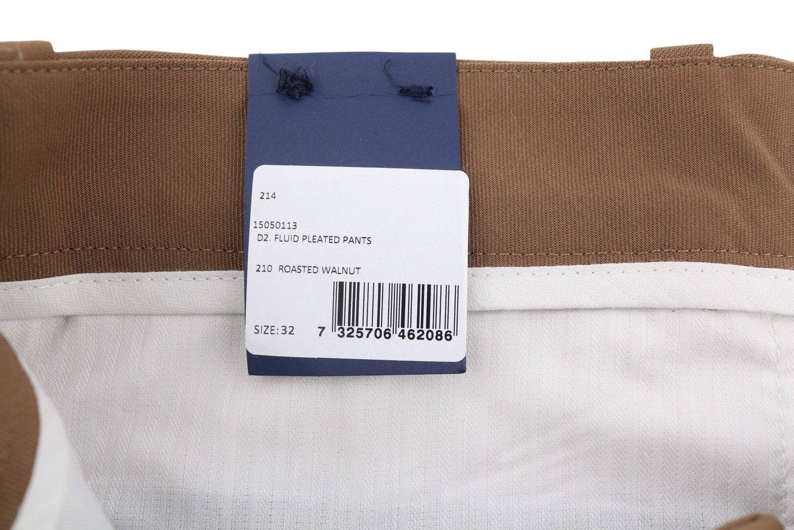 GANT Fluid Pleated Men Trousers W32 Walnut Wool Blend Turn-Up Zip