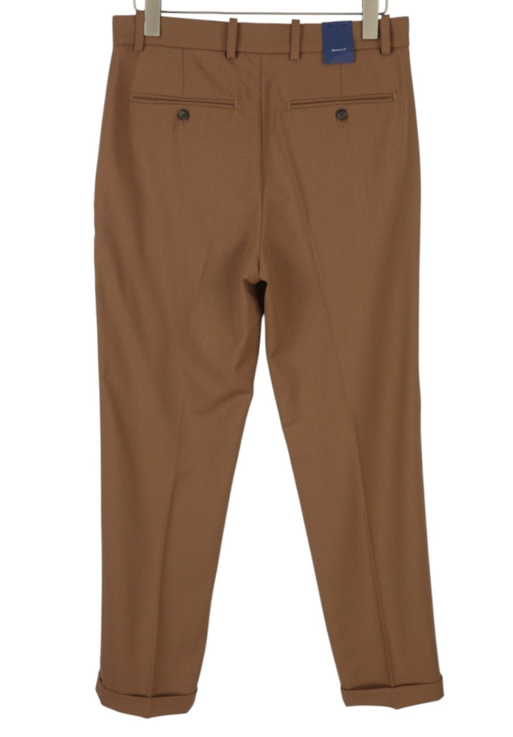 GANT Fluid Pleated Men Trousers W32 Walnut Wool Blend Turn-Up Zip