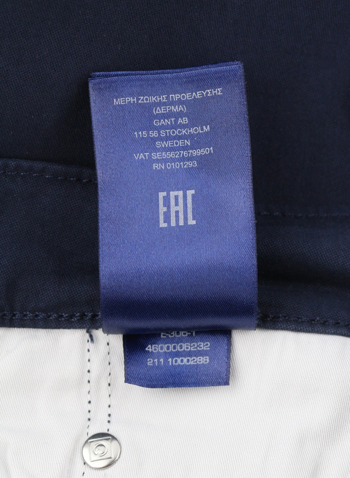 GANT Hayes Dusty Twill Men Trousers W32/L32 Marine Slim Fit Zip Fly