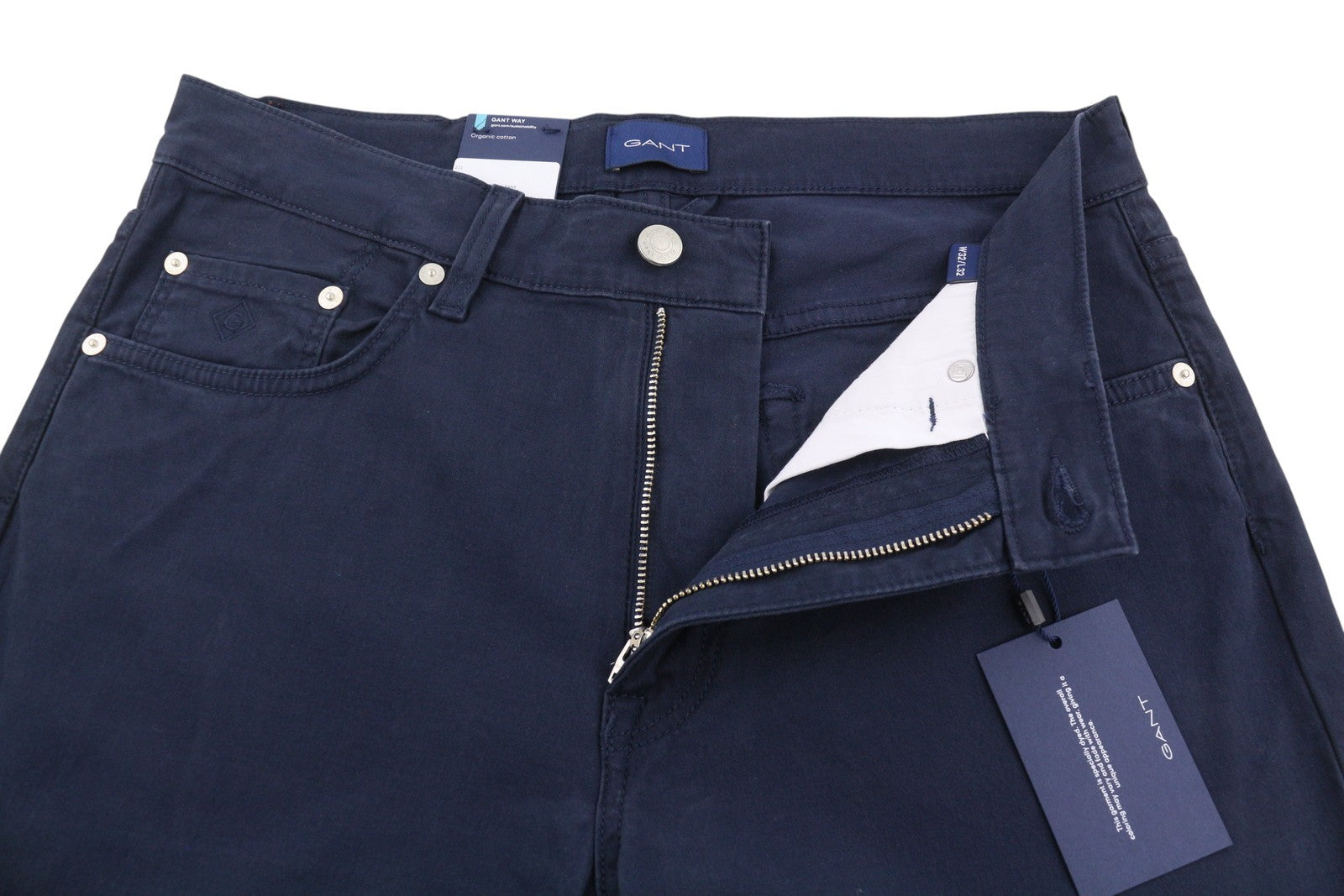 GANT Hayes Dusty Twill Men Trousers W32/L32 Marine Slim Fit Zip Fly
