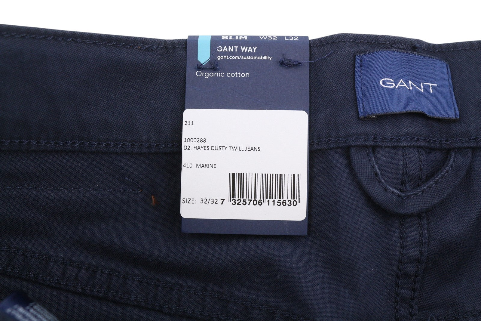 GANT Hayes Dusty Twill Men Trousers W32/L32 Marine Slim Fit Zip Fly
