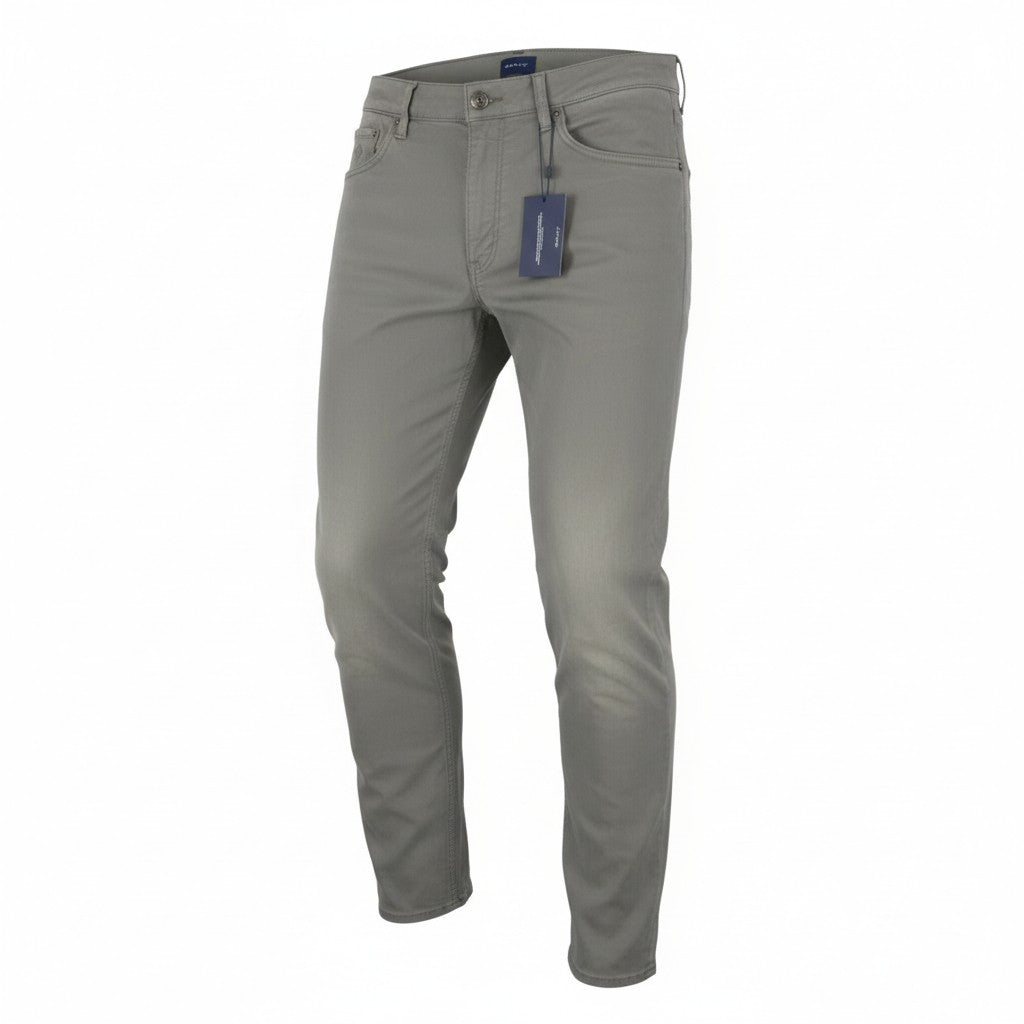 GANT Maxen Satin Men Trousers W35/L32 Grey Extra Slim Casual Zip Fly