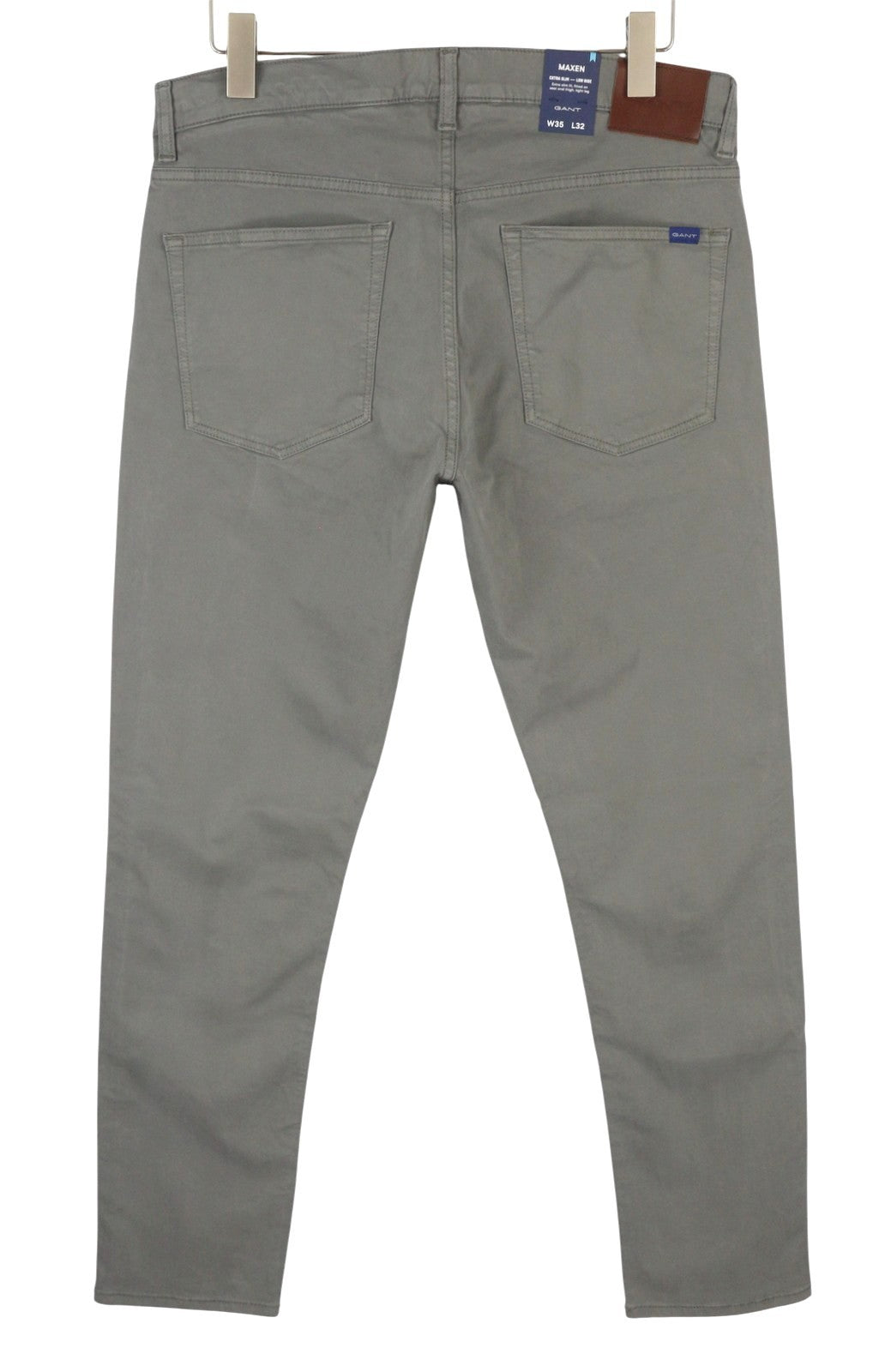GANT Maxen Satin Men Trousers W35/L32 Grey Extra Slim Casual Zip Fly