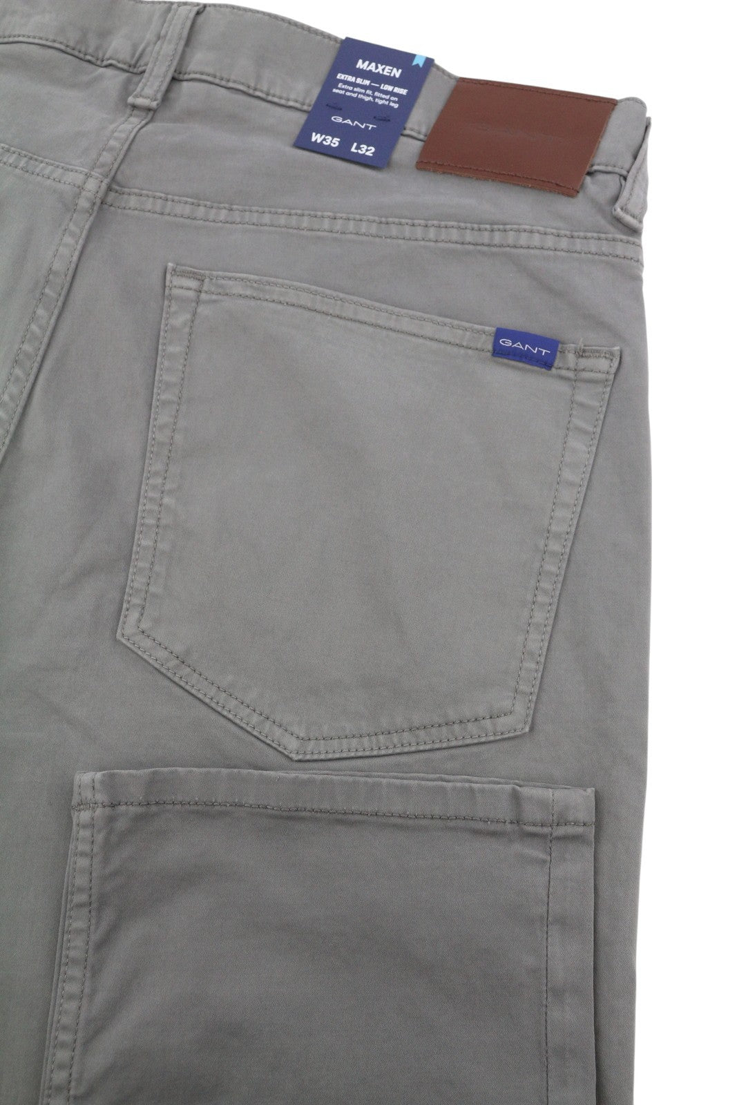 GANT Maxen Satin Men Trousers W35/L32 Grey Extra Slim Casual Zip Fly