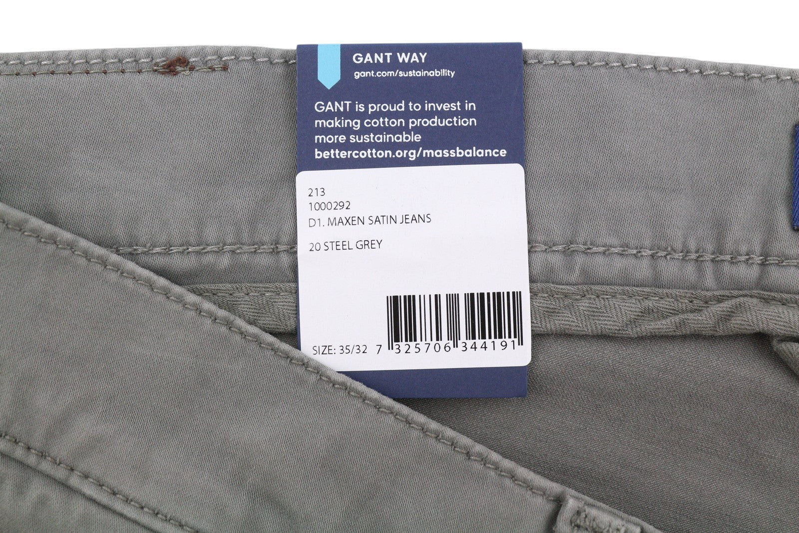 GANT Maxen Satin Men Trousers W35/L32 Grey Extra Slim Casual Zip Fly